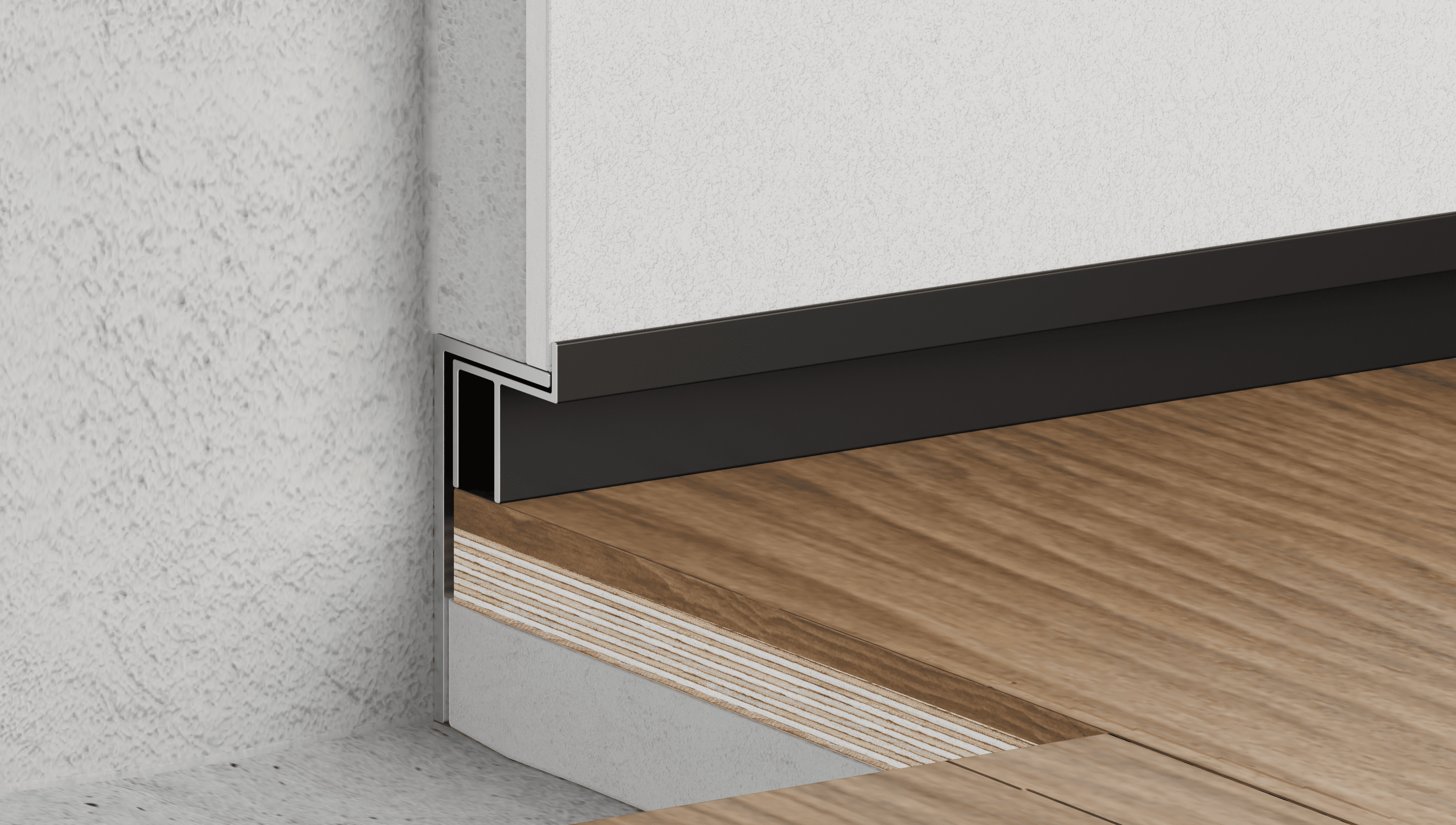 Плинтус алюминиевый теневой Ликорн С-11.2.3 черный 2000×20×18 фото в интерьере