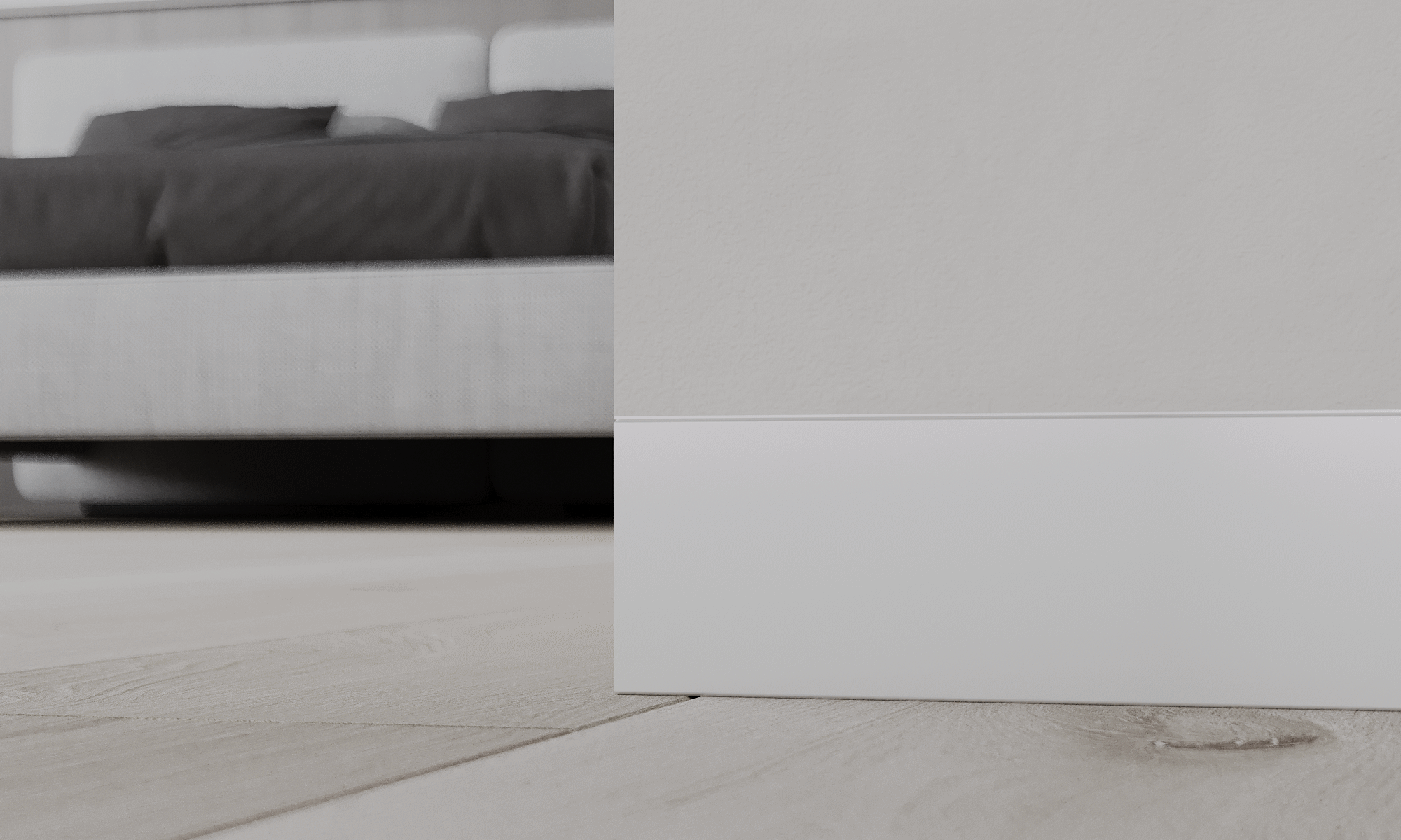 Плинтус алюминиевый скрытый Ликорн Серебристый С-07.3.2 матовый 2500×60,5×15 фото в интерьере