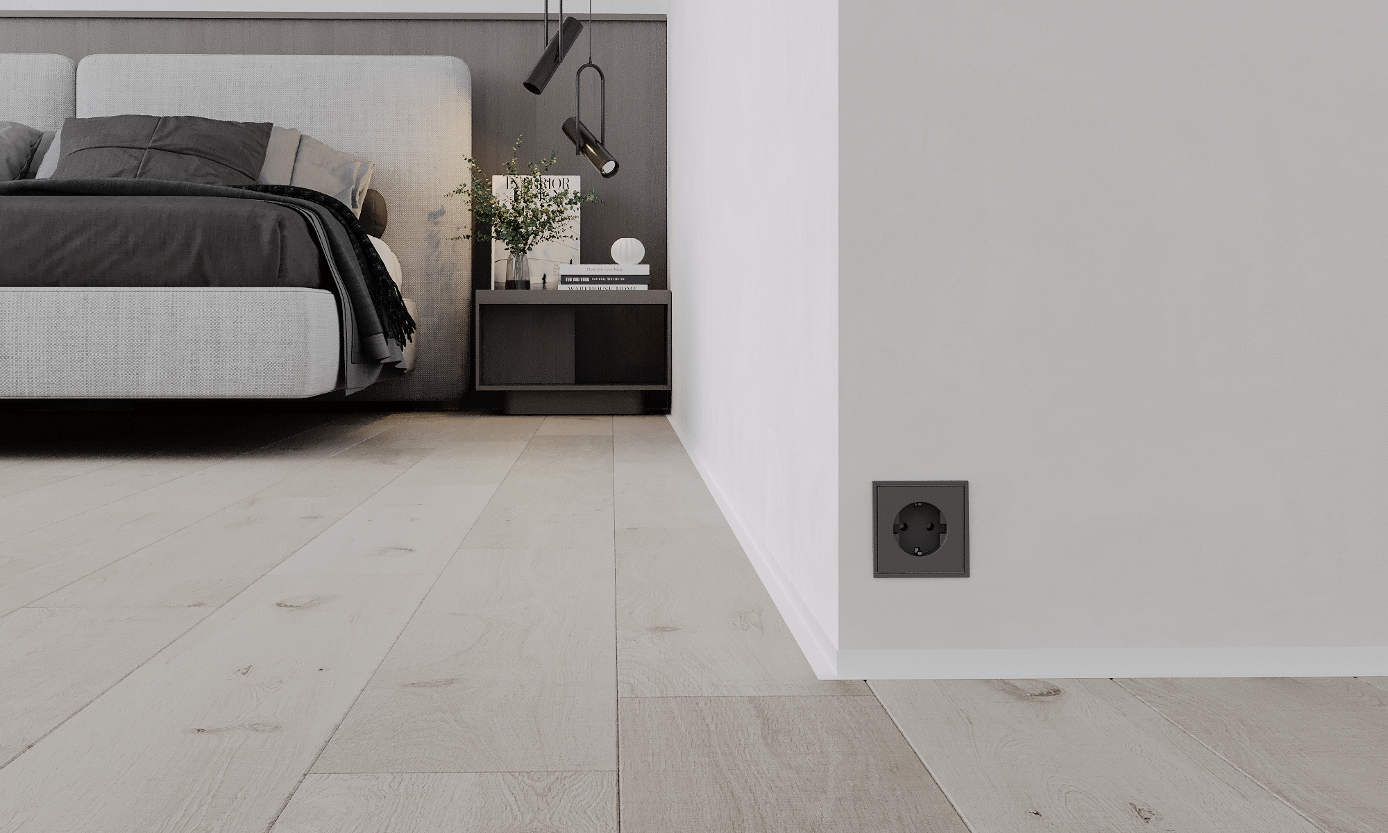 Микроплинтус алюминиевый Ликорн Лайн С-05.25.4 L белый матовый 2500×25,8×16 фото в интерьере