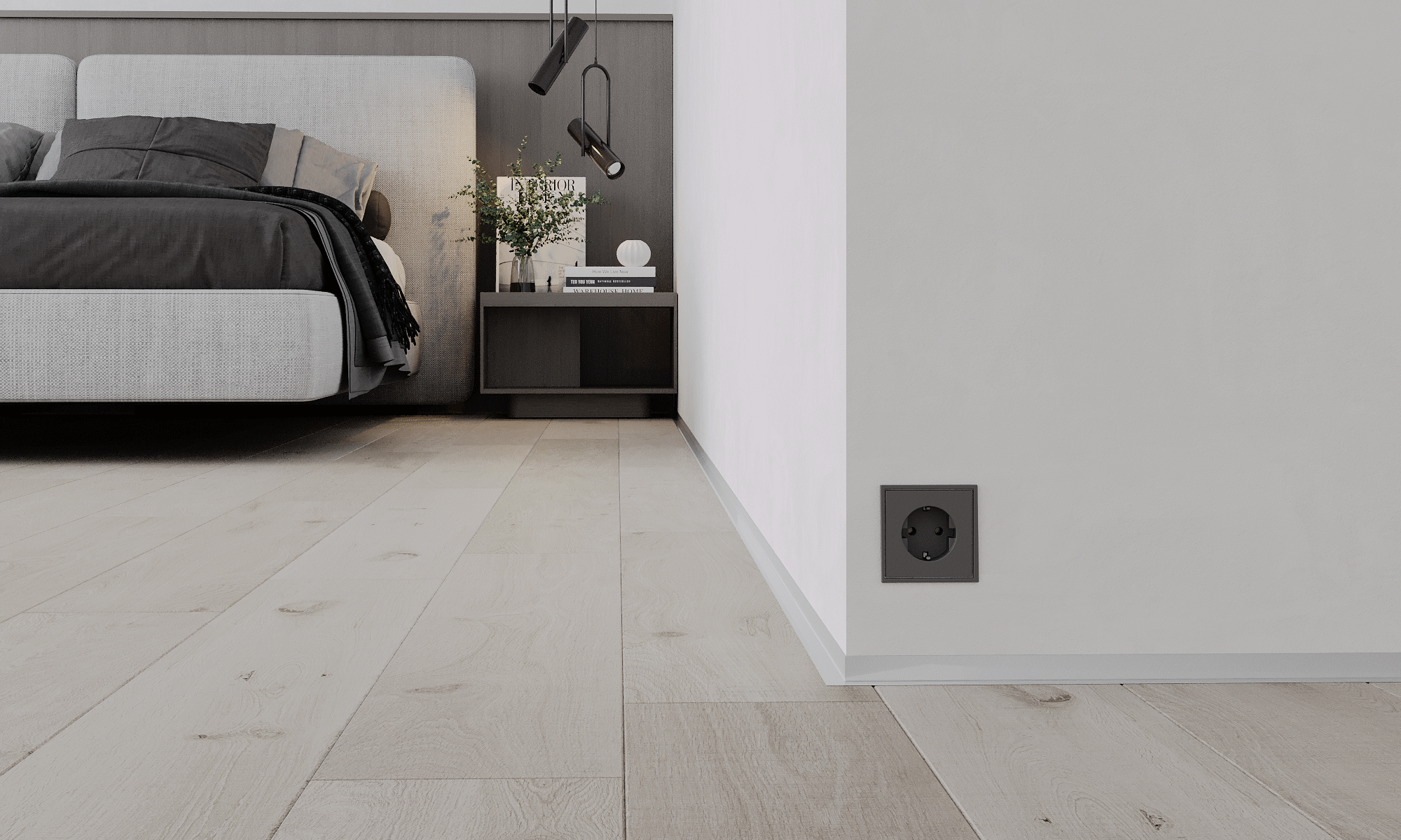 Микроплинтус алюминиевый Ликорн Лайн С-05.25.2 L серебристый матовый 2500×25,8×16 фото в интерьере