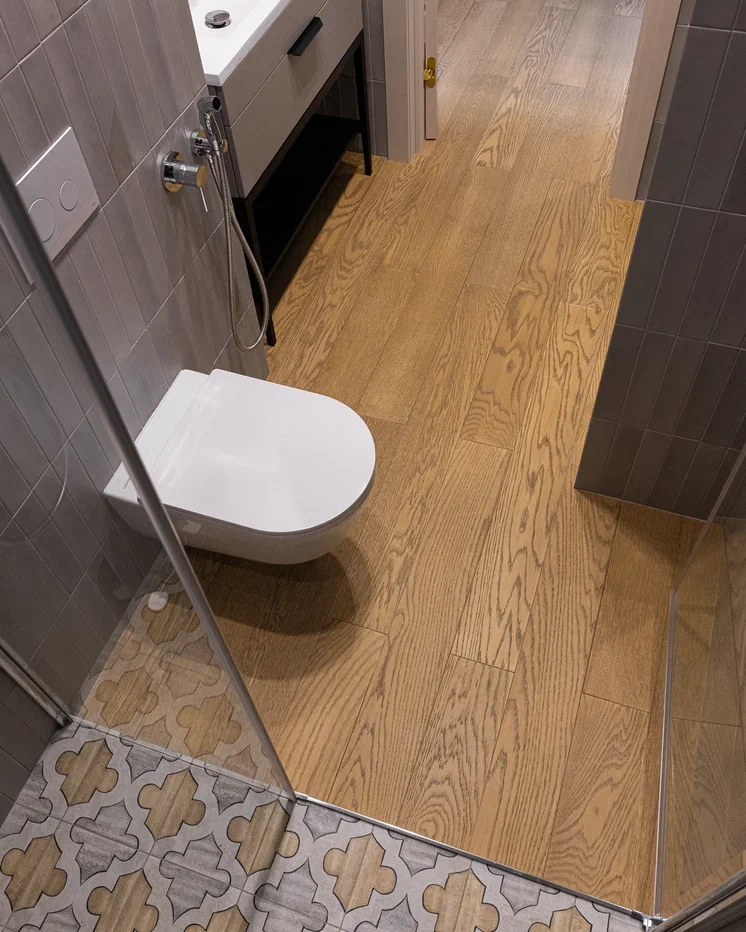 Композитная паркетная доска Quartz Parquet Классик Дуб карельский 419 400-1220×152×5 фото в интерьере