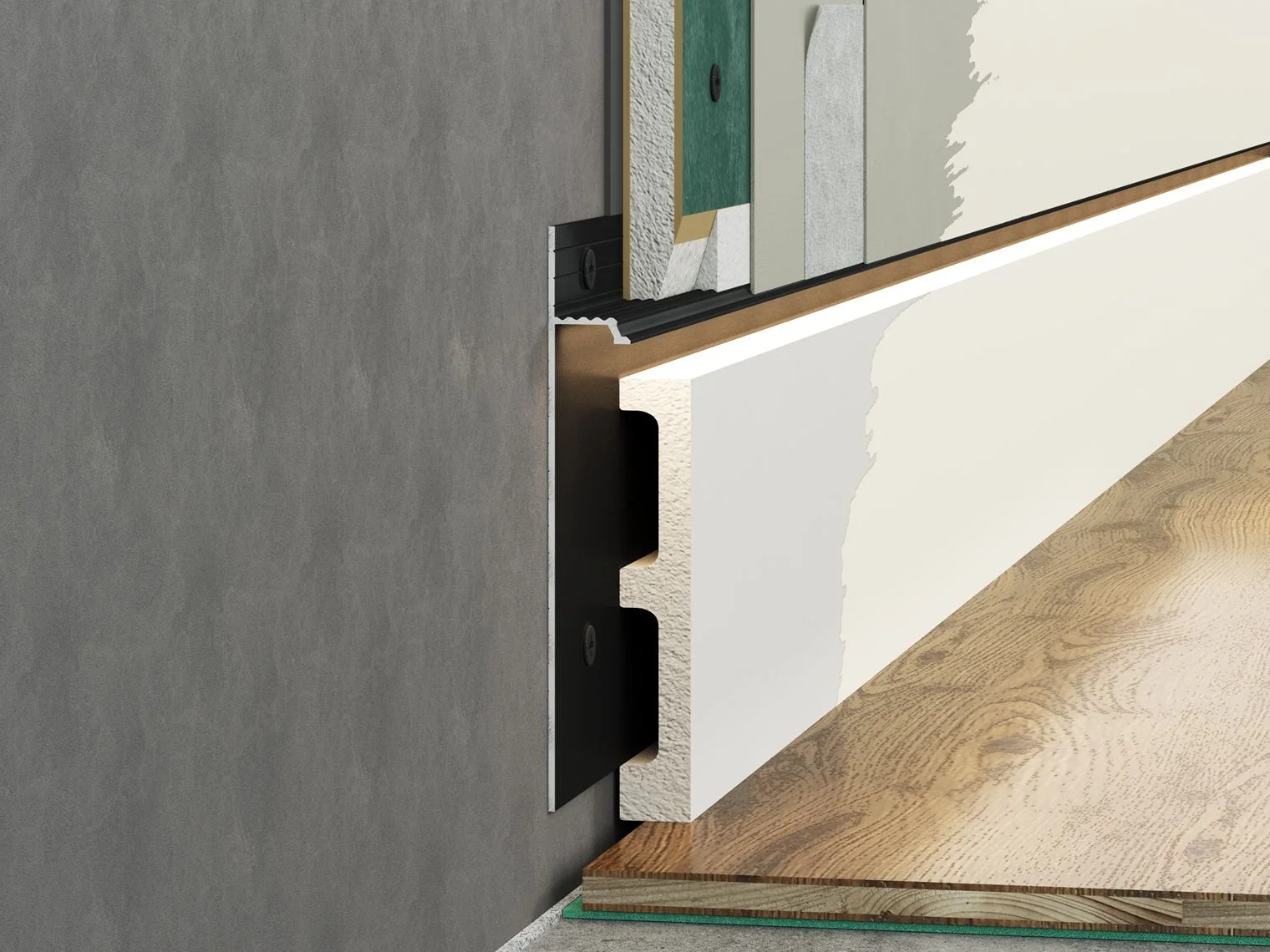 Плинтус алюминиевый скрытый с подсветкой Laconistiq Regular Черный RAL 9005 41-21-300 матовый 3000×80×13