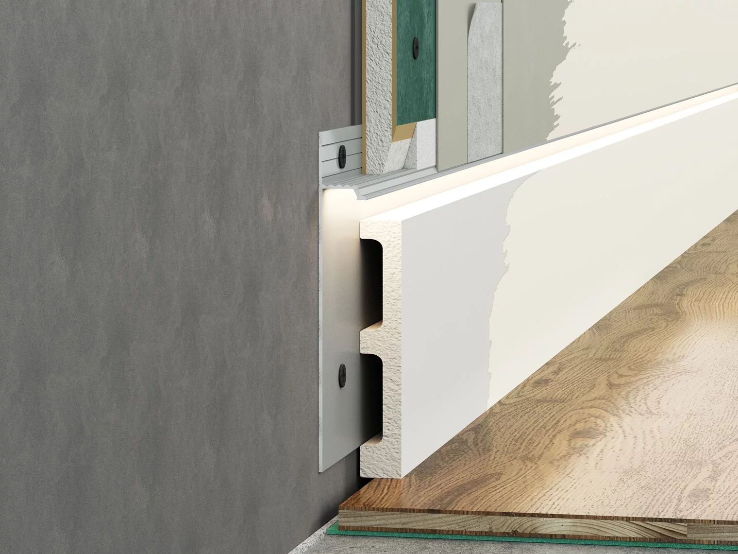 Плинтус алюминиевый скрытый с подсветкой Laconistiq Regular 41-100-300 без покрытия 3000×80×13