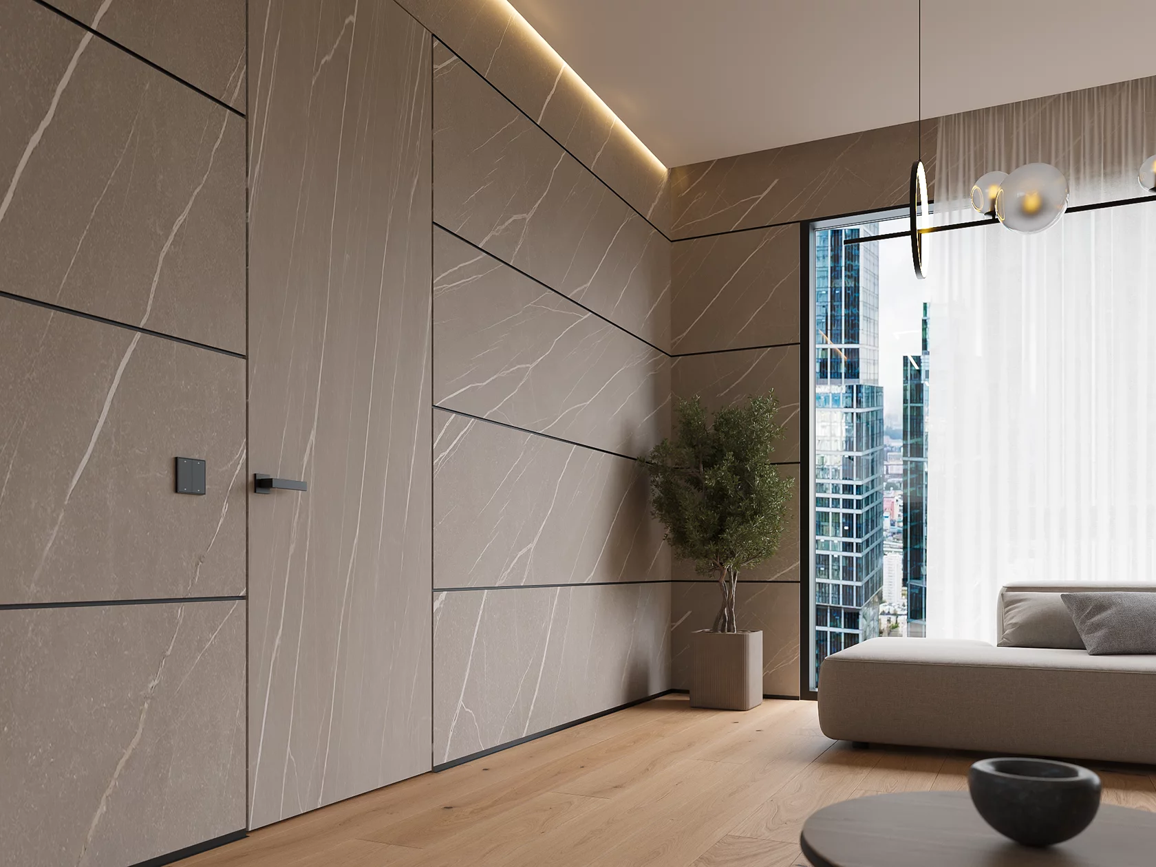 Профиль алюминиевый теневой Laconistiq Dual Черный 22-11-300 3000×8,6×12 фото в интерьере