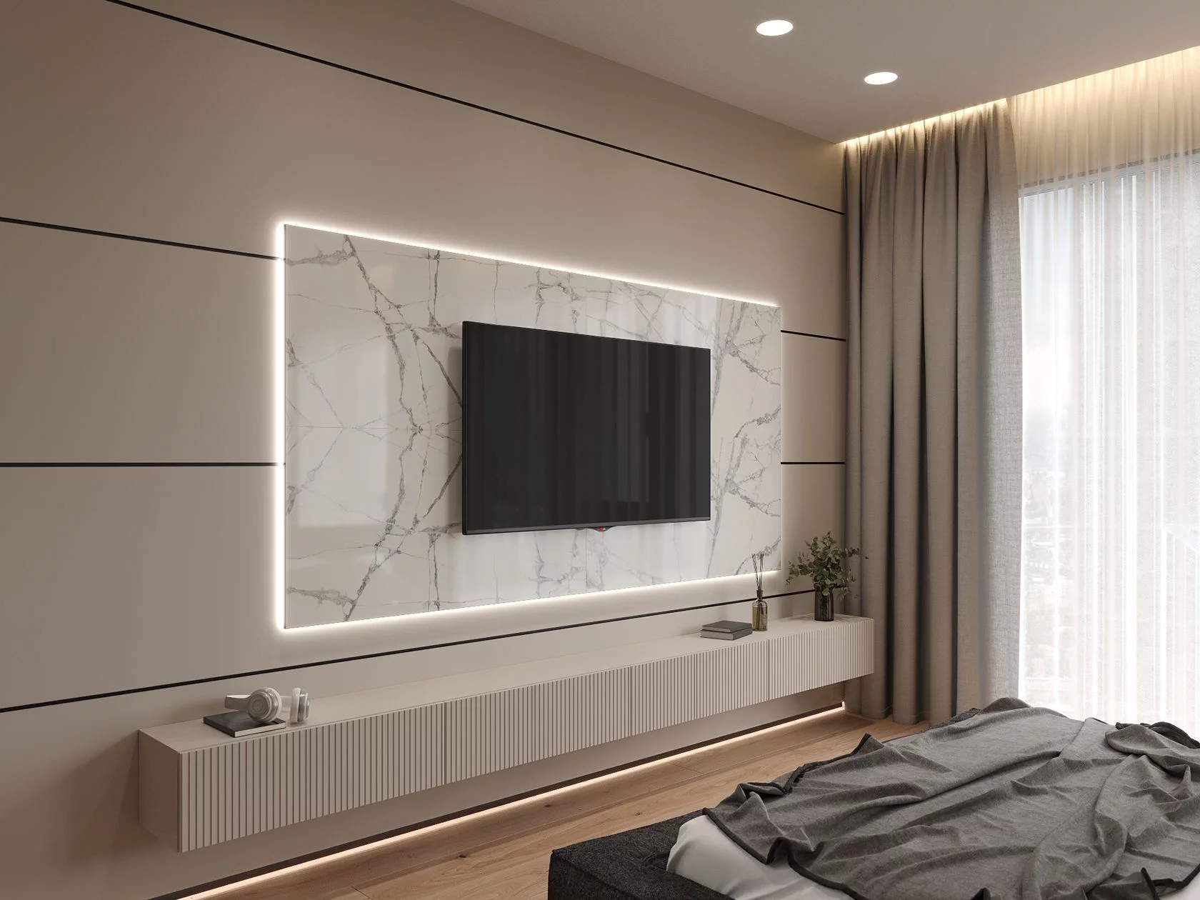 Профиль алюминиевый теневой с подсветкой Laconistiq Multilevel Черный 25-11-300 3000×46,3×27,7 фото в интерьере