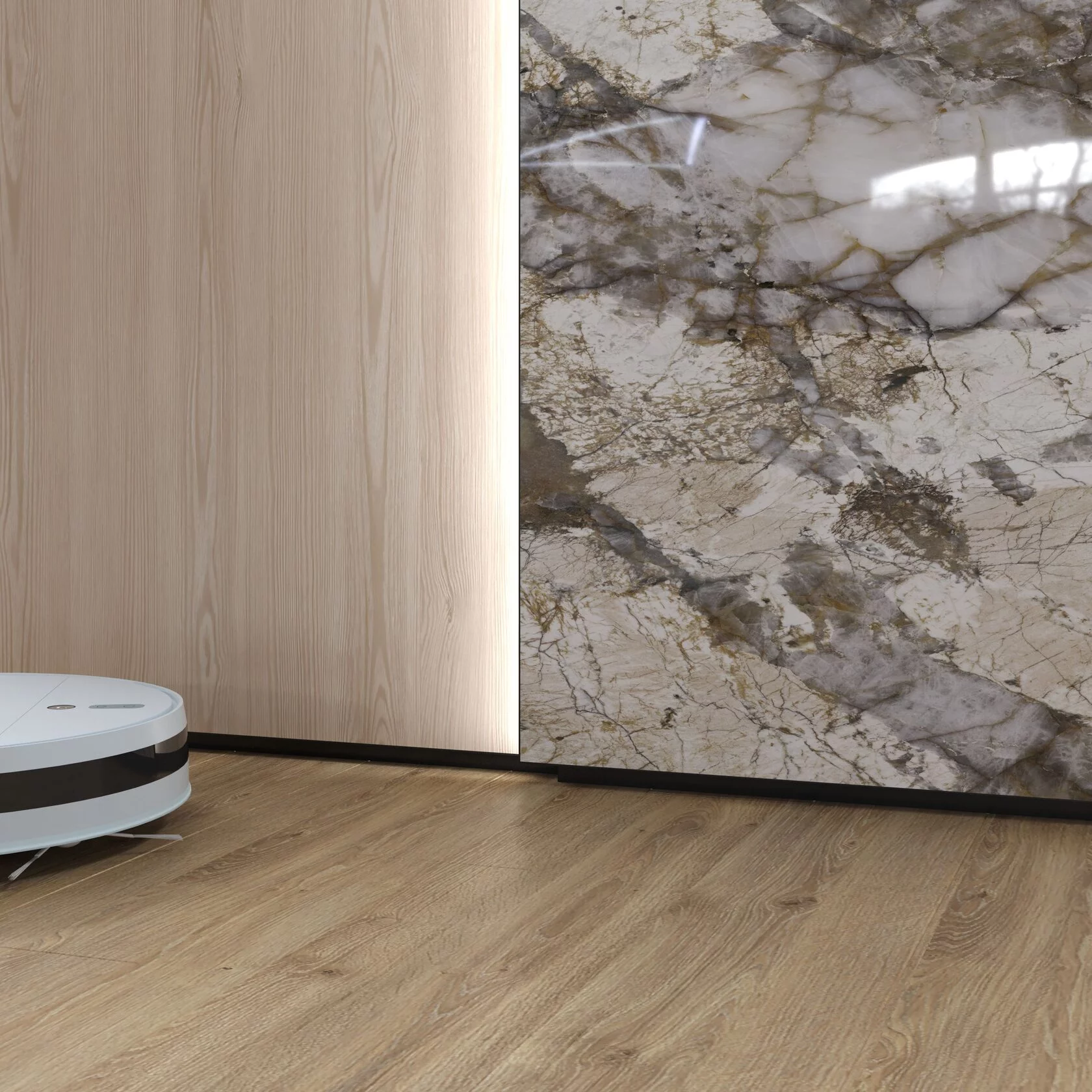 Профиль алюминиевый теневой с подсветкой Laconistiq Multilevel Серебряный 25-13-300 3000×46,3×27,7 фото в интерьере