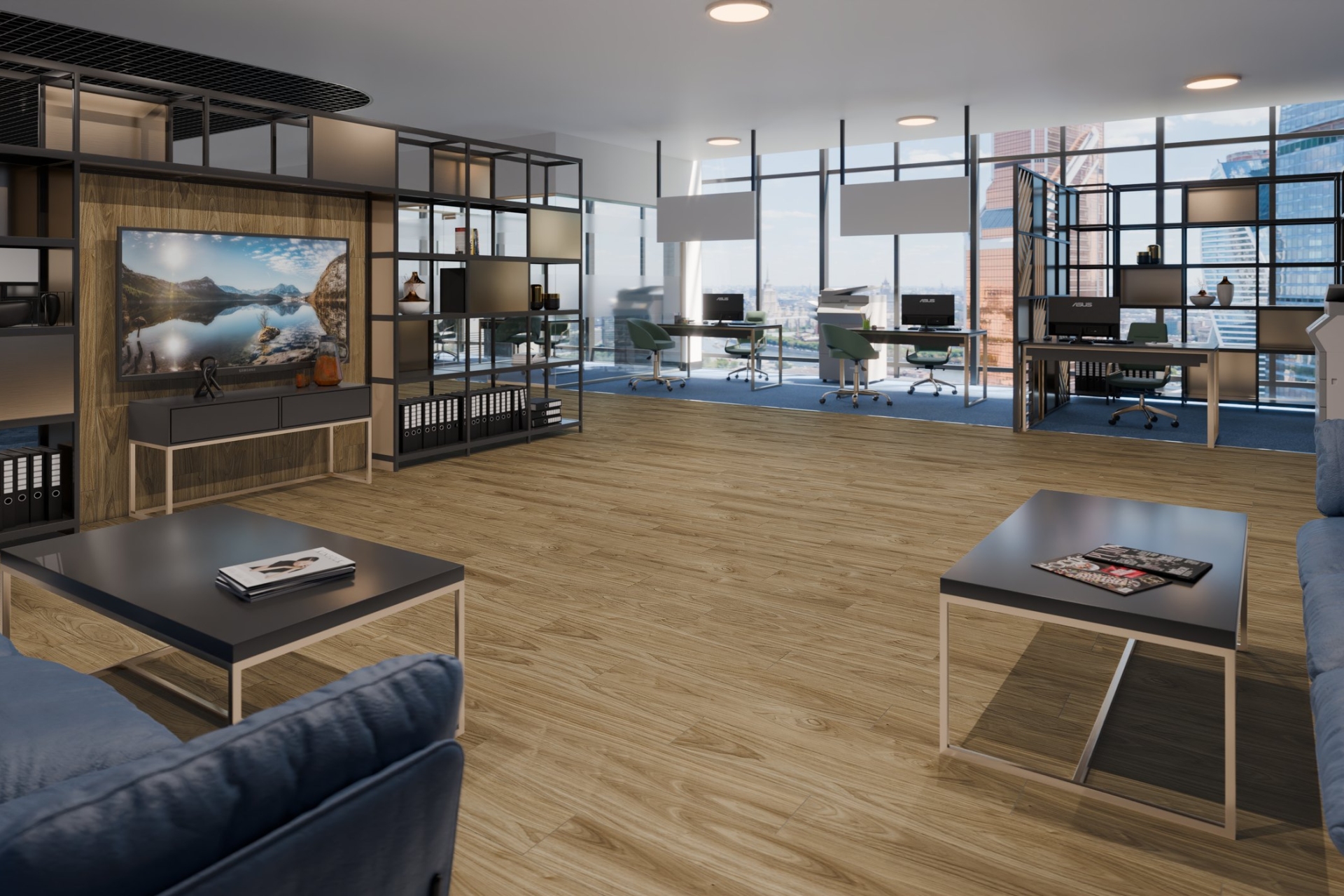 Кварцвиниловый SPC ламинат Damy Floor Family Орех Европейский European Walnut 0036-2 1220×180×4 фото в интерьере