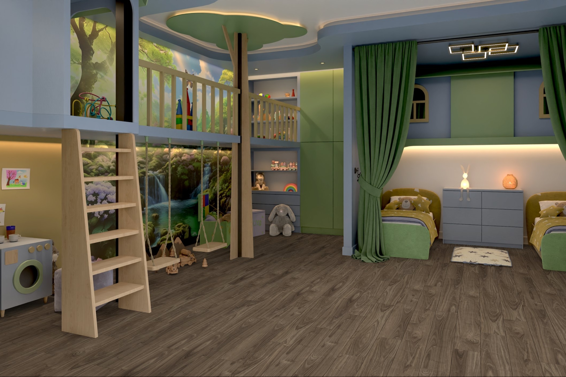 Кварцвиниловый SPC ламинат Damy Floor Family Орех Американский American Walnut 0036-3 1220×180×4 фото в интерьере