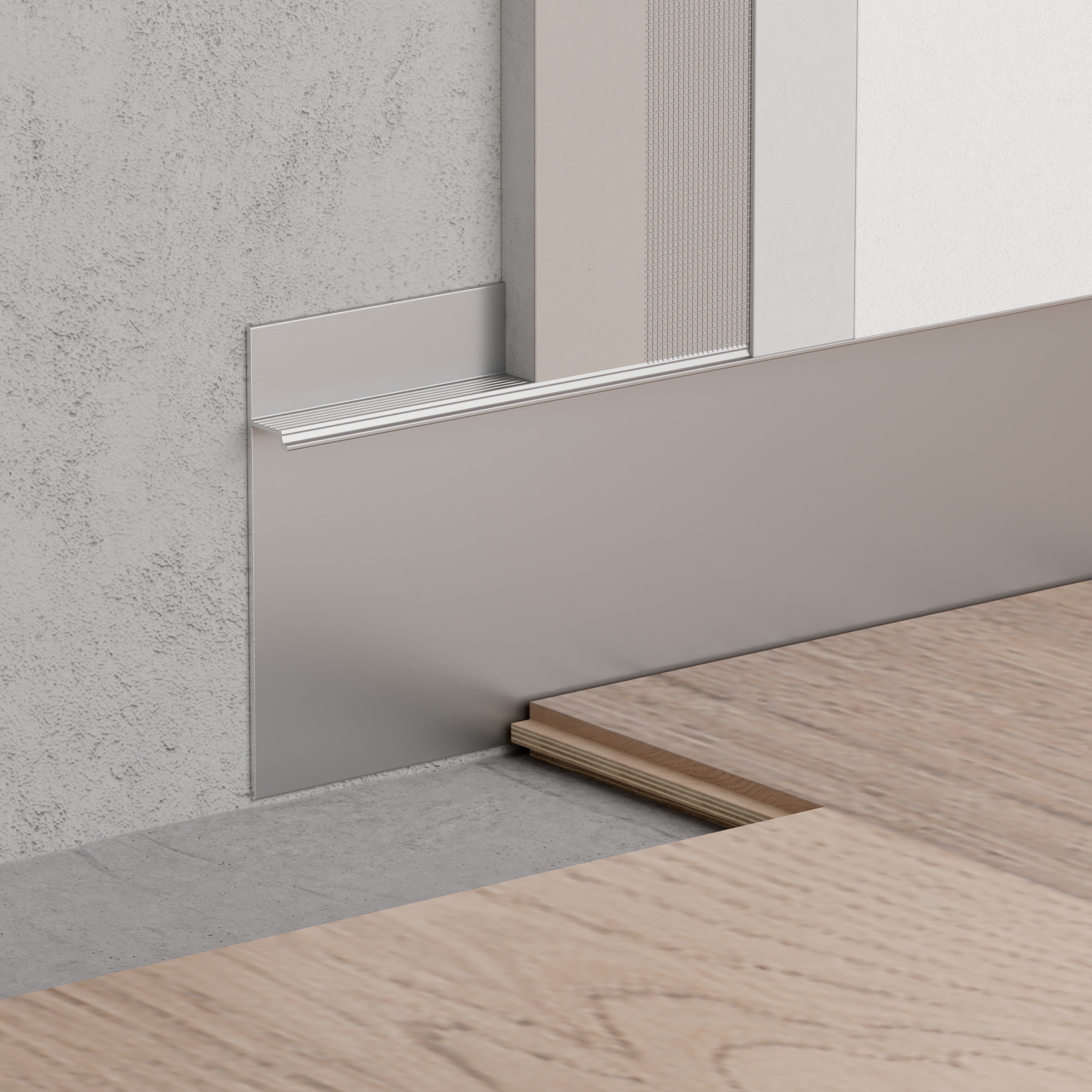 Плинтус алюминиевый скрытый с подсветкой Ликорн Серебристый глянцевый С-01.2.1 2050×104.6×14.5