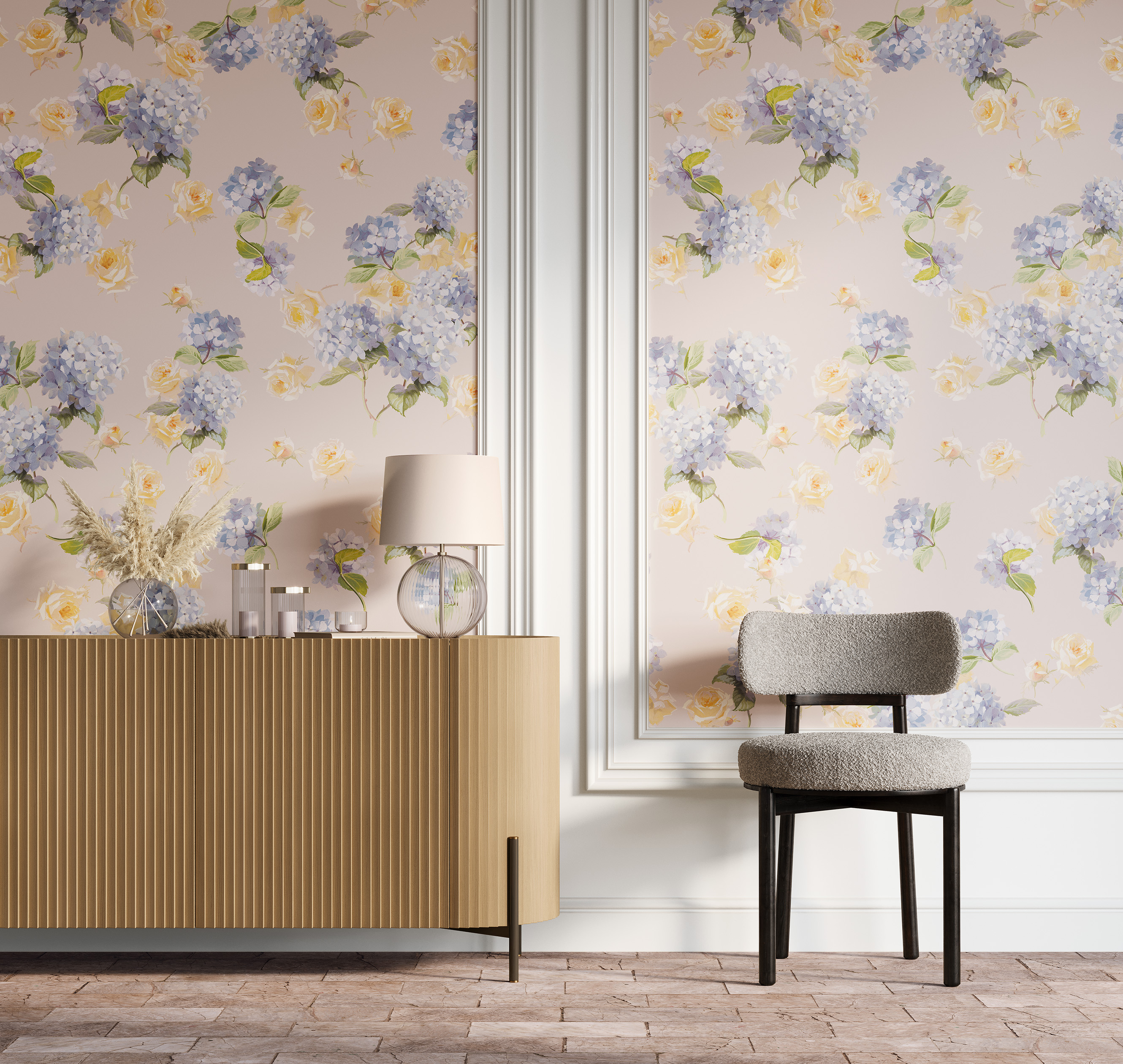 Панно Loymina Королева Гортензия FL3 002 3×3 фото в интерьере