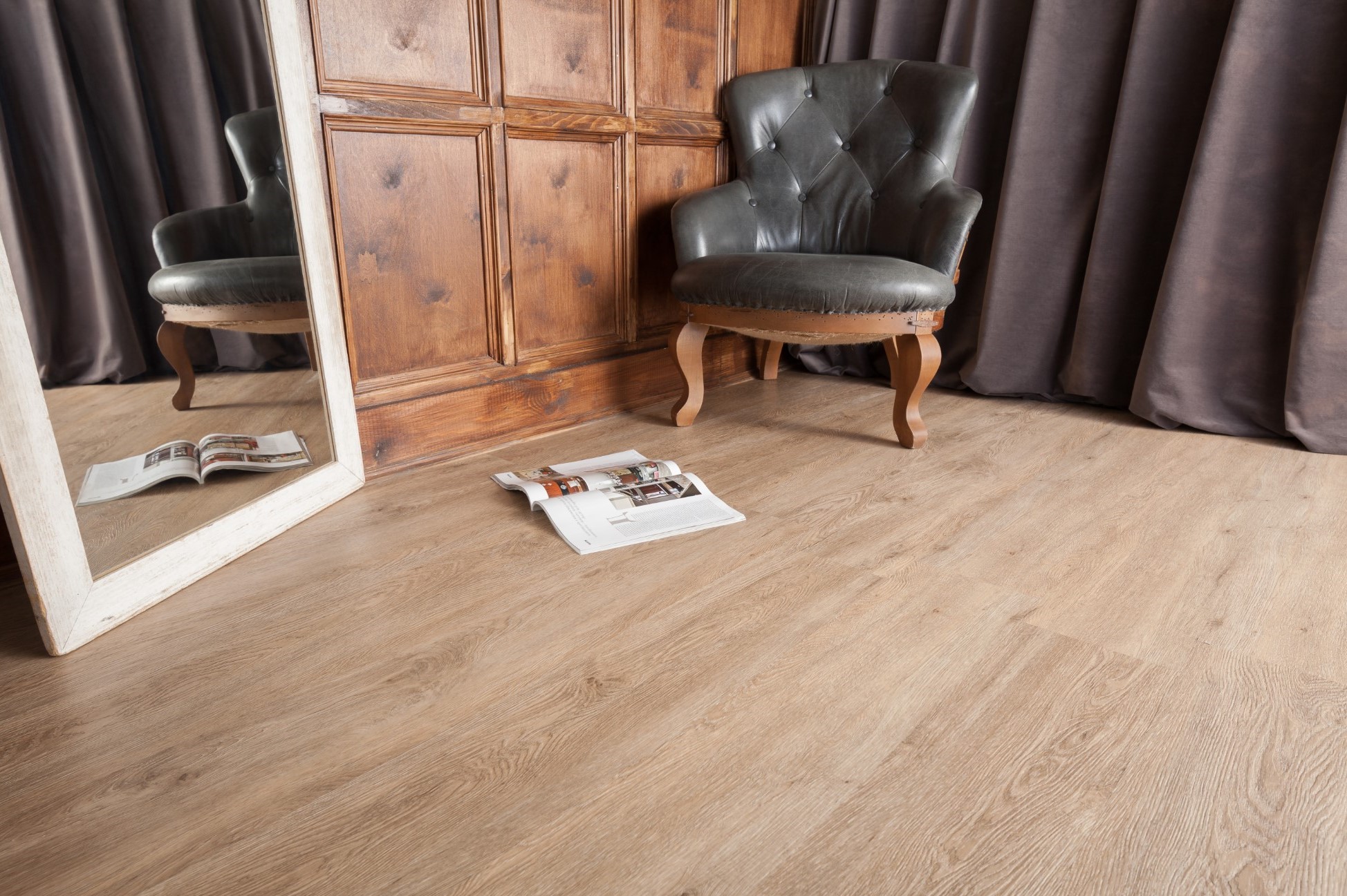 Кварцвиниловая плитка Aquafloor замковая Nano AF3207N 1221×180×3,2 фото в интерьере