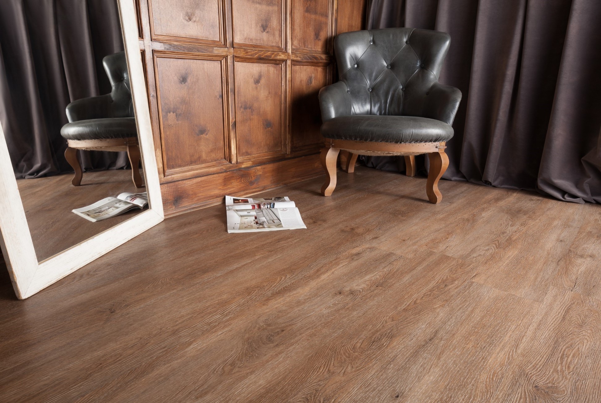 Кварцвиниловая плитка Aquafloor замковая Nano AF3208N 1221×180×3,2 фото в интерьере