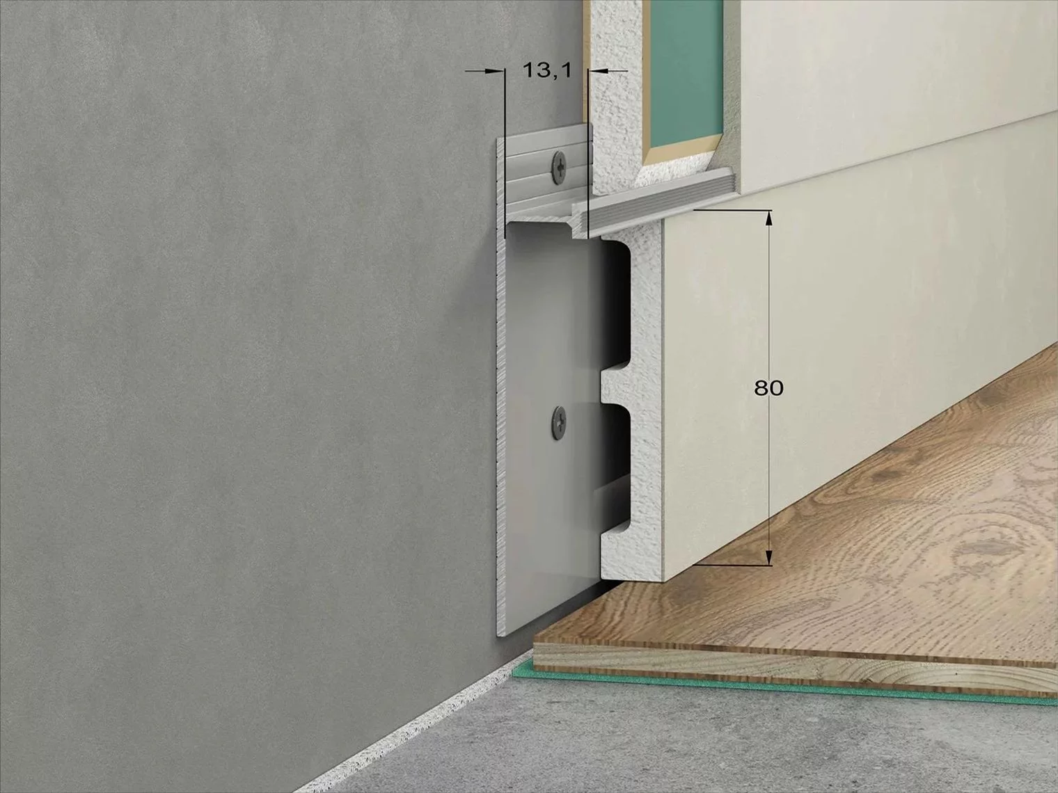 Плинтус алюминиевый скрытый с подсветкой Laconistiq Strong 42-100-300 без покрытия 3000×80×13,1