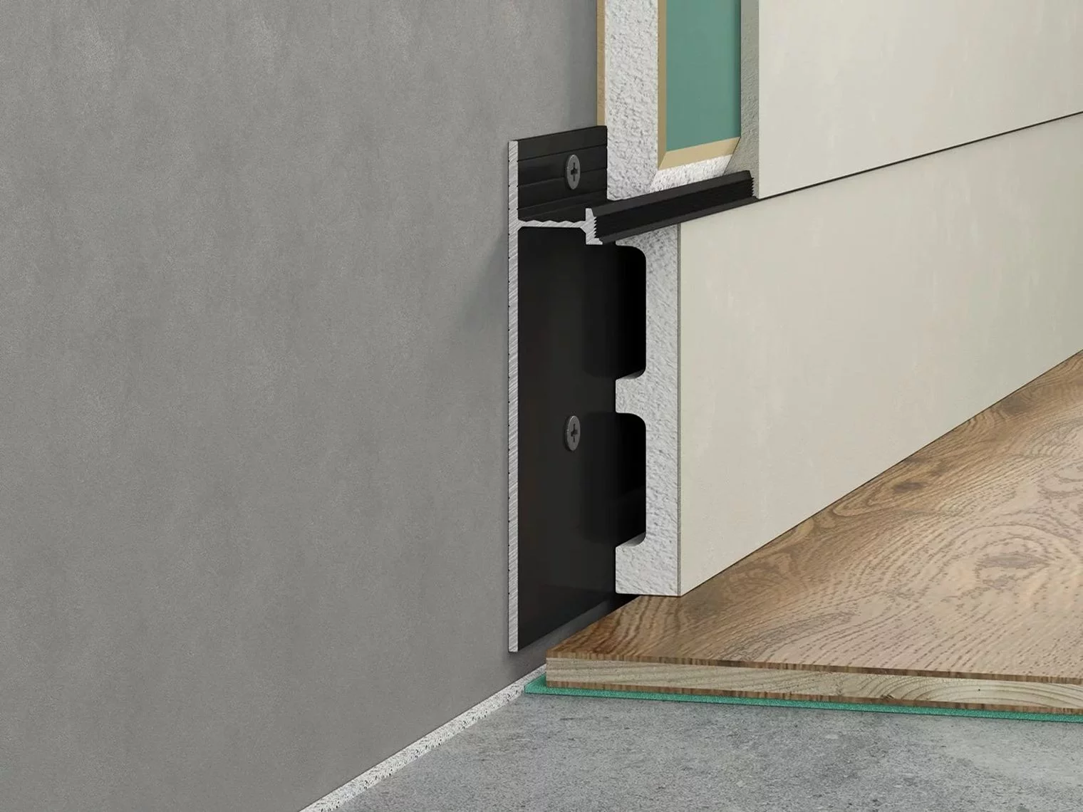 Плинтус алюминиевый скрытый с подсветкой Laconistiq Strong Черный муар RAL 9005 42-31-300 3000×80×13,1