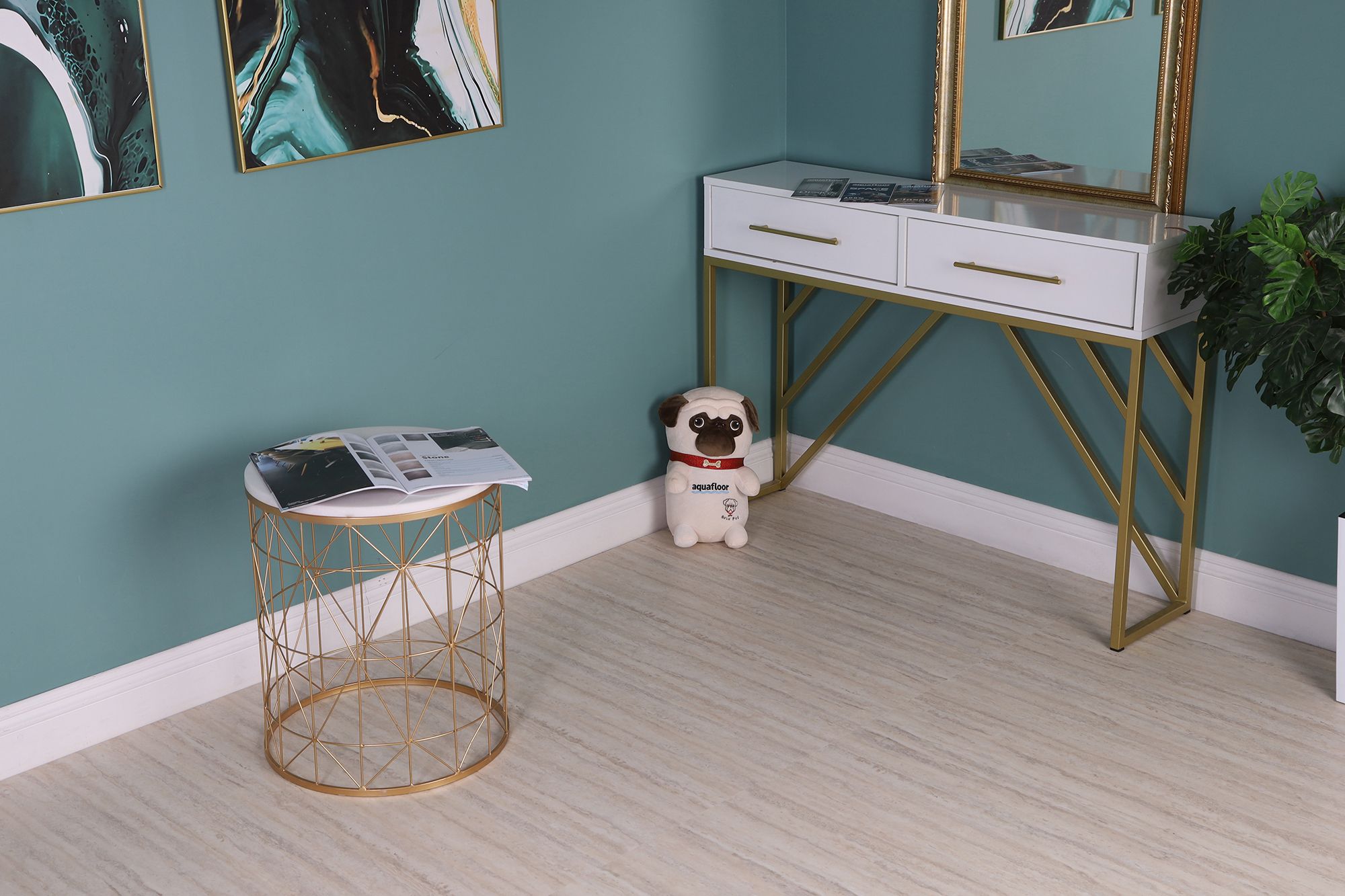 Кварцвиниловый SPC ламинат Aquafloor Stone XL AF5012OSXL 940×470×5 фото в интерьере