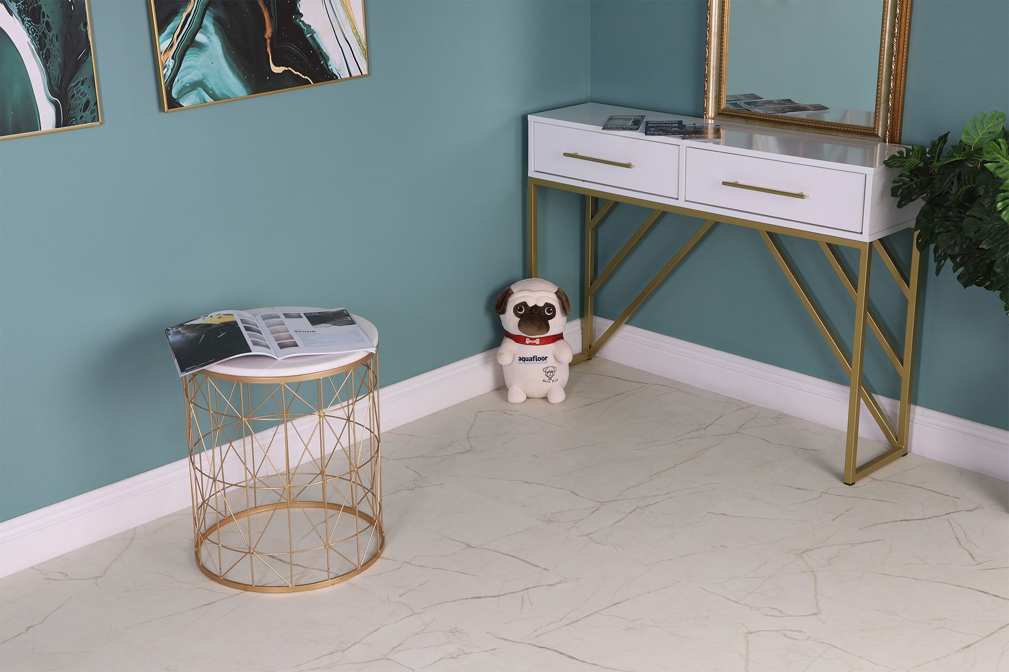 Кварцвиниловый SPC ламинат Aquafloor Stone XL AF5004MSXL 940×470×5 фото в интерьере