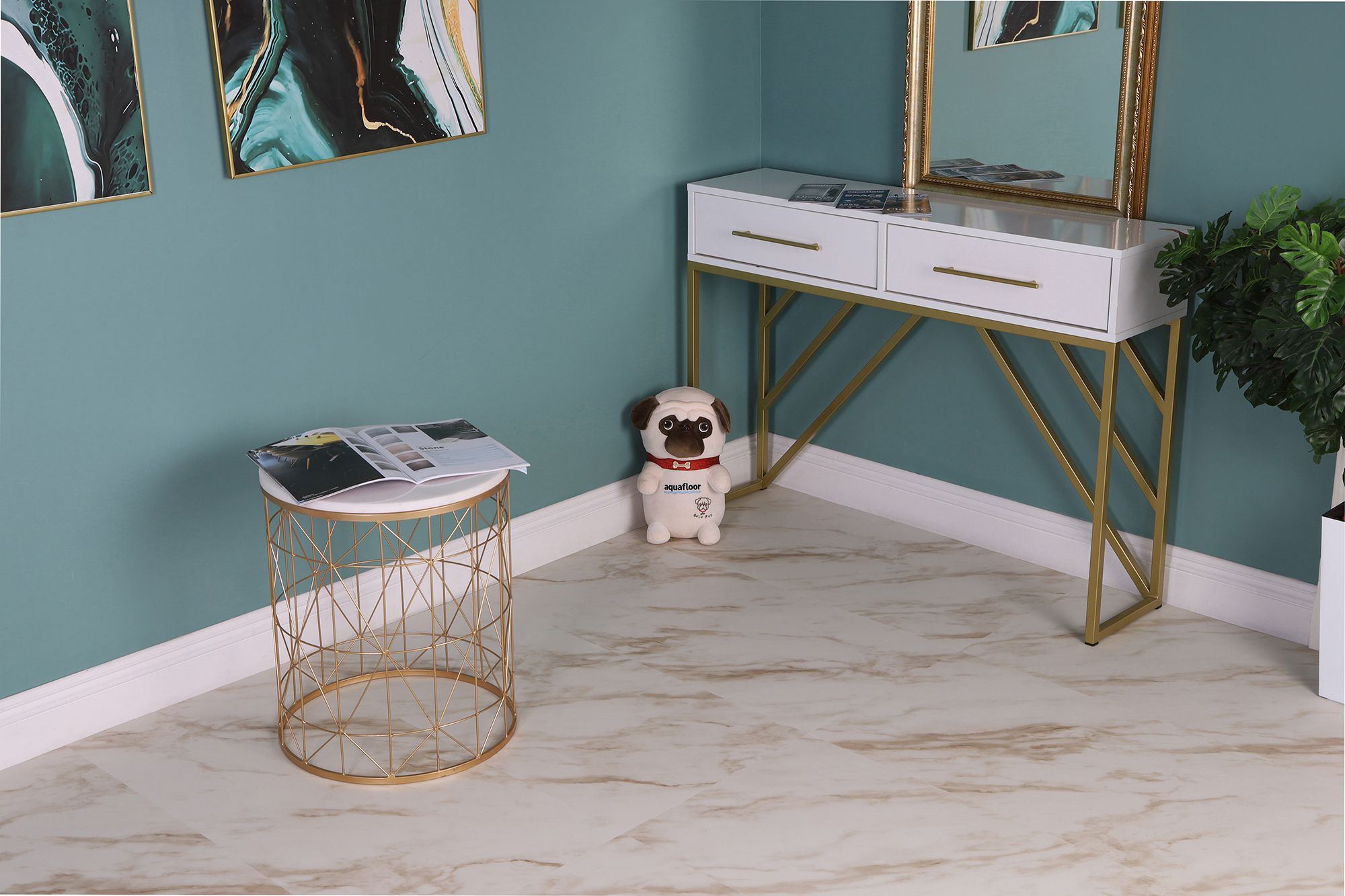 Кварцвиниловый SPC ламинат Aquafloor Stone XL AF5003MSXL 940×470×5 фото в интерьере