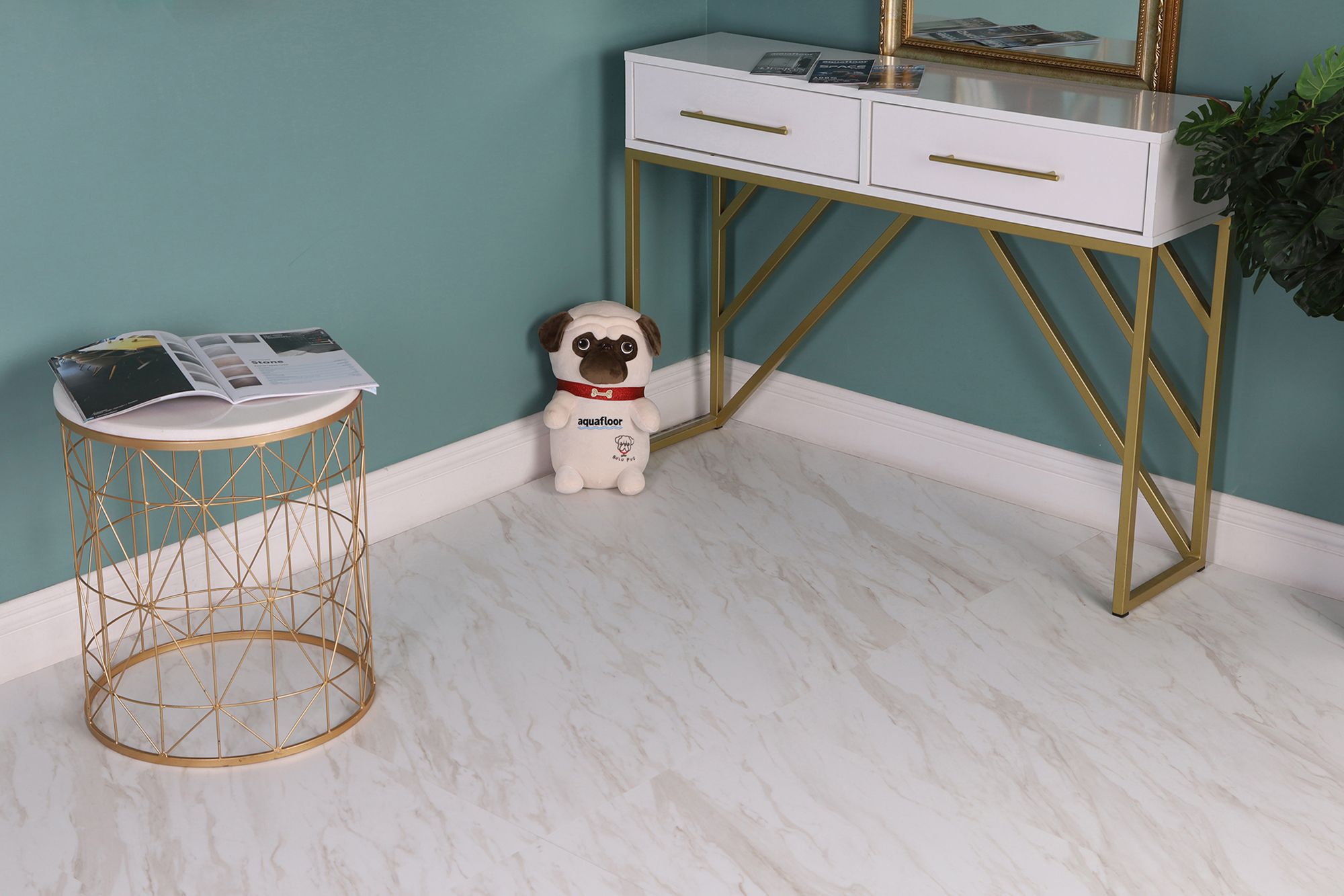 Кварцвиниловый SPC ламинат Aquafloor Stone XL AF5002MSXL 940×470×5 фото в интерьере