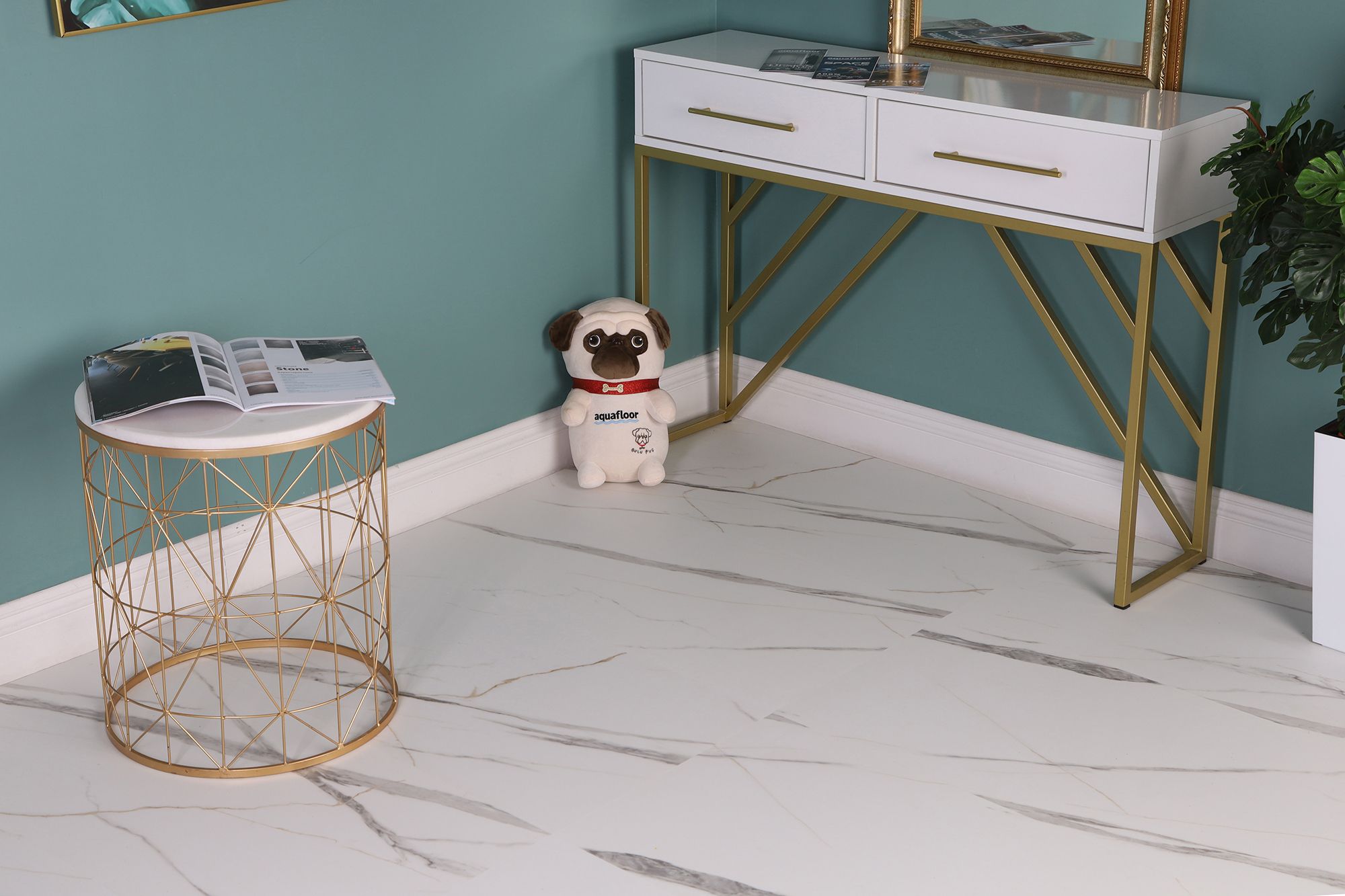 Кварцвиниловый SPC ламинат Aquafloor Stone XL AF5001MSXL 940×470×5 фото в интерьере