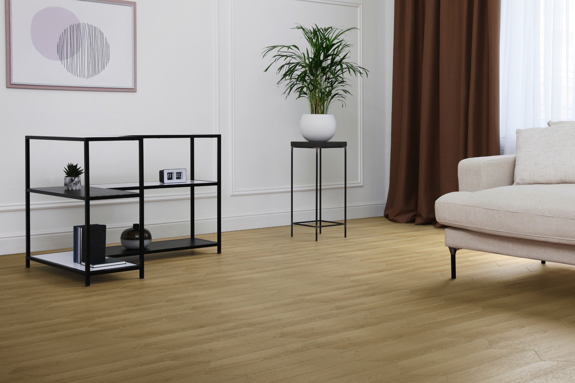 Кварцвиниловый SPC ламинат Aquafloor Chevron Premium AF7017CVR французская ёлка 690×120×6,5 фото в интерьере