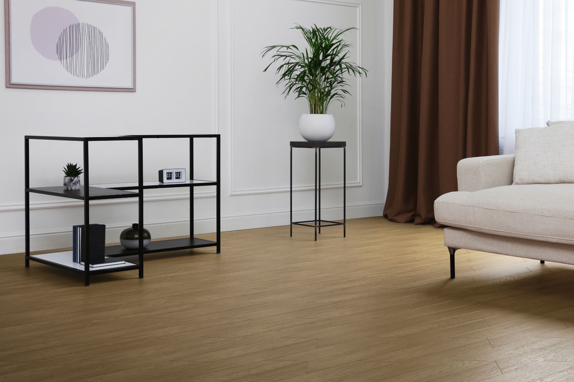 Кварцвиниловый SPC ламинат Aquafloor Chevron Premium AF7019CVR французская ёлка 690×120×6,5 фото в интерьере