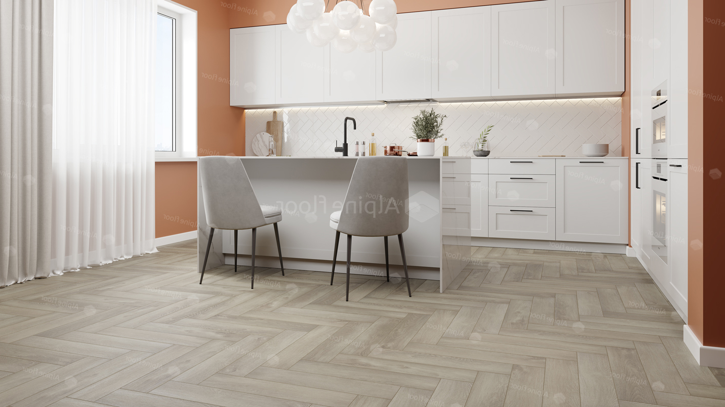 Кварцвиниловый SPC ламинат Alpine Floor Parquet Premium Дуб Фантазия ECO 19-1 венгерская елка 600×125×8 фото в интерьере