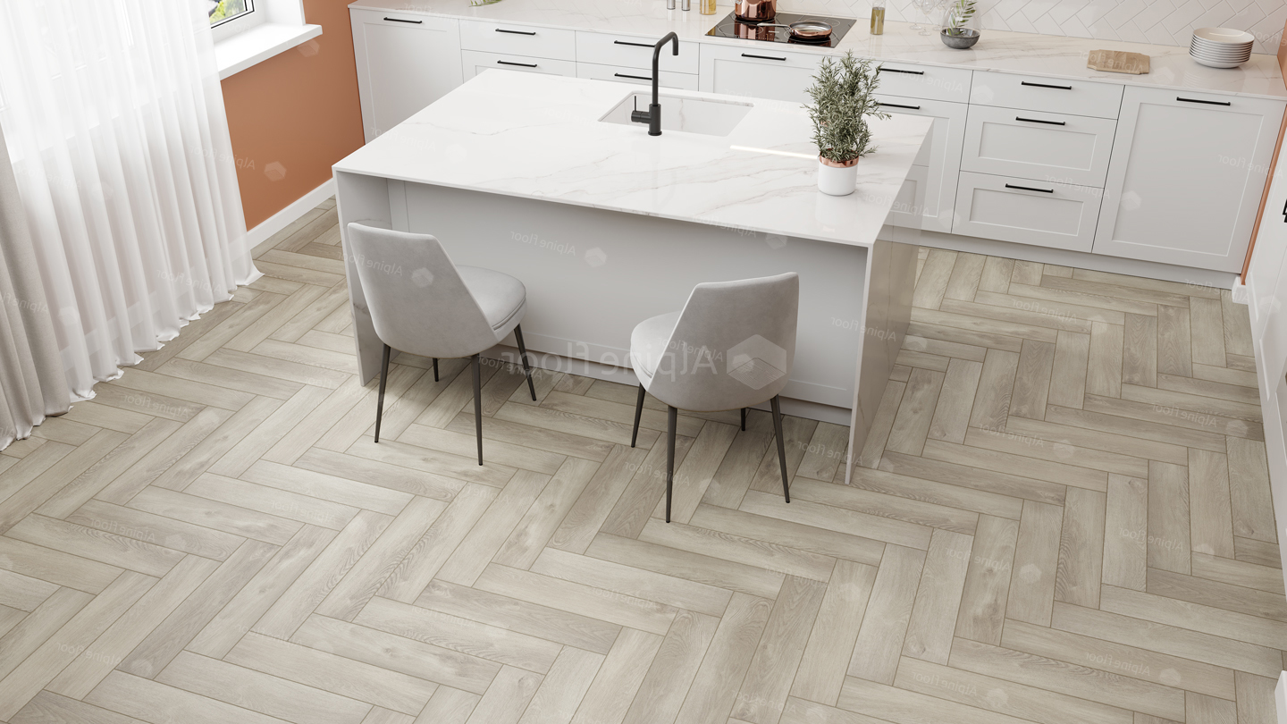 Кварцвиниловый SPC ламинат Alpine Floor Parquet Premium Дуб Фантазия ECO 19-1 венгерская елка 600×125×8 фото в интерьере