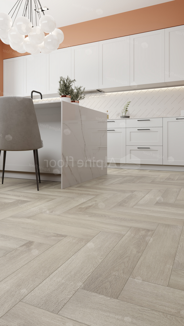 Кварцвиниловый SPC ламинат Alpine Floor Parquet Premium Дуб Фантазия ECO 19-1 венгерская елка 600×125×8 фото в интерьере