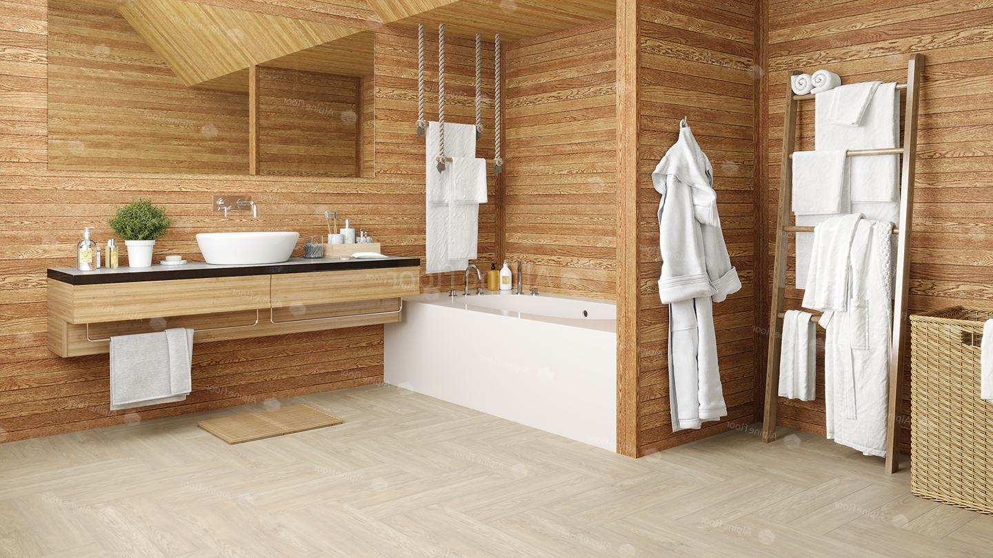 Кварцвиниловый SPC ламинат Alpine Floor Parquet Premium Дуб Адара ECO 19-14 венгерская елка 600×125×8 фото в интерьере