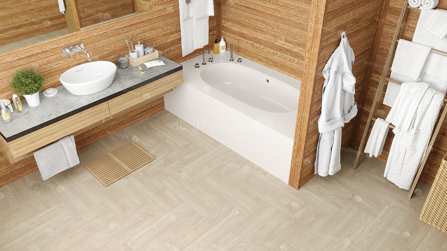 Кварцвиниловый SPC ламинат Alpine Floor Parquet Premium Дуб Адара ECO 19-14 венгерская елка 600×125×8 фото в интерьере