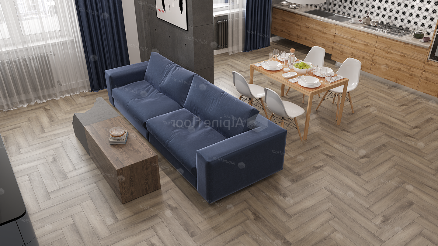 Кварцвиниловый SPC ламинат Alpine Floor Parquet Premium Северная история ECO 19-15 венгерская елка 600×125×8 фото в интерьере