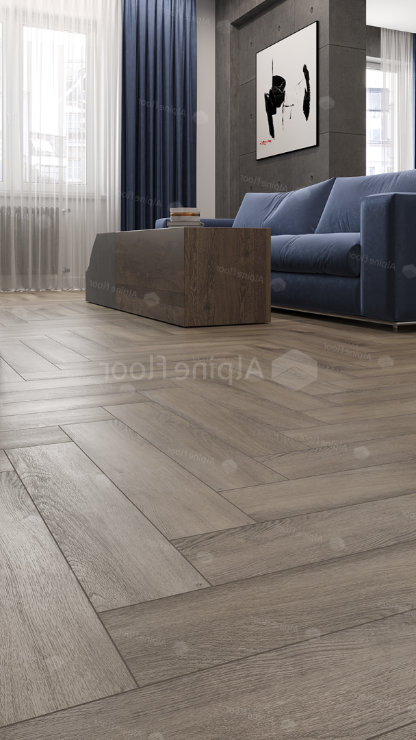 Кварцвиниловый SPC ламинат Alpine Floor Parquet Premium Северная история ECO 19-15 венгерская елка 600×125×8 фото в интерьере