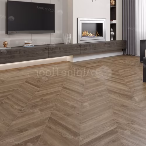 Кварцвиниловая плитка Alpine Floor клеевая Chevron Alpine LVT Макадамия Chevron ECO 20-5 французская елка 555×127×2,5