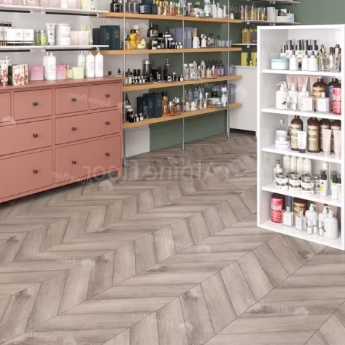 Кварцвиниловая плитка Alpine Floor клеевая Chevron Alpine LVT Дуб Исида Chevron ECO 20-8 французская елка 555×127×2,5
