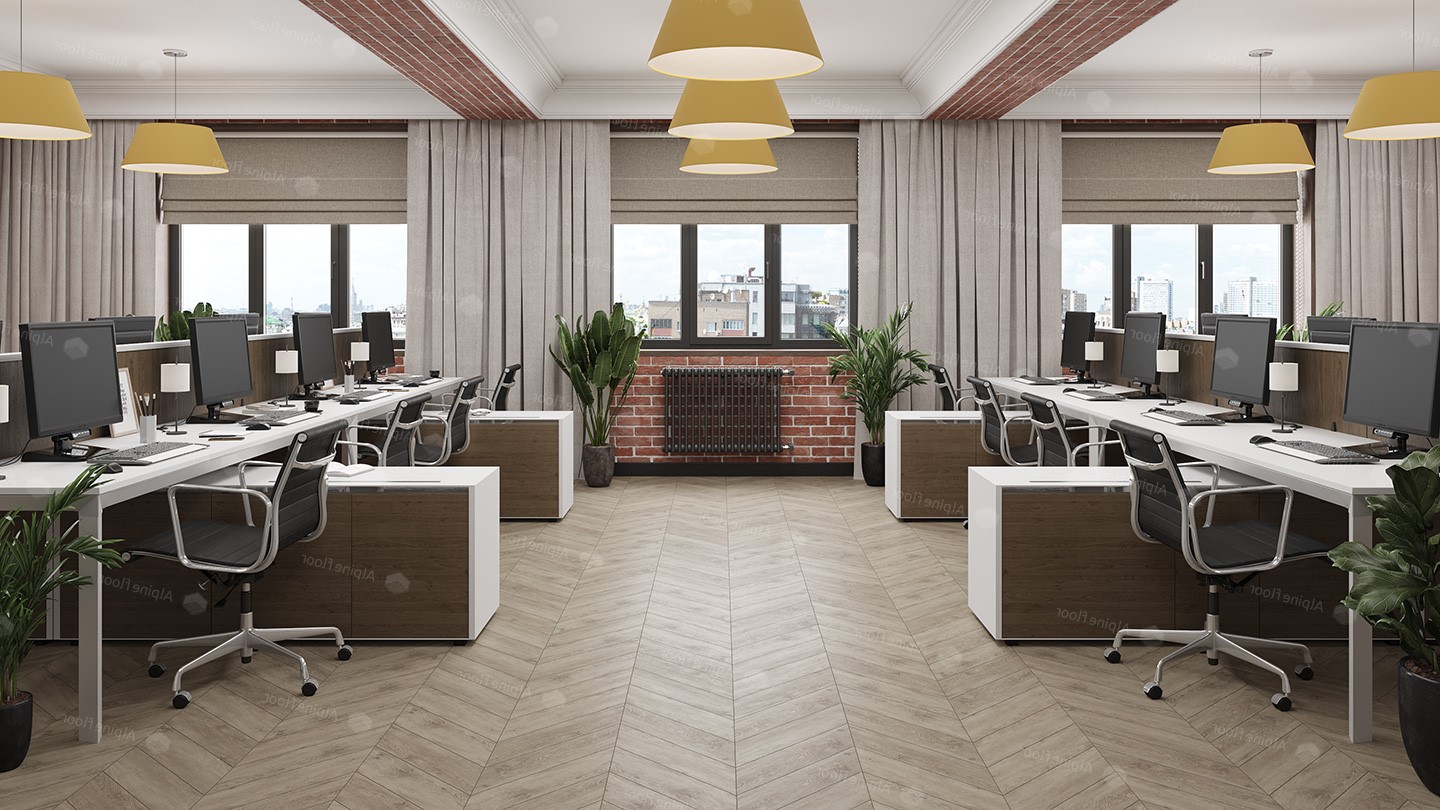 Кварцвиниловая плитка Alpine Floor клеевая Chevron Alpine LVT Карите Chevron ECO 20-11 французская елка 555×127×2,5 фото в интерьере