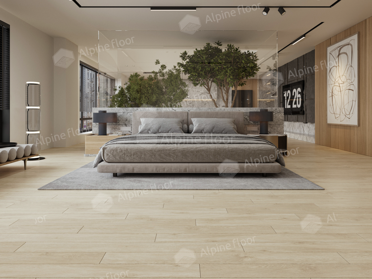 Кварцвиниловый SPC ламинат Alpine Floor Grand Sequoia Village Сонома ECO 11-307 1220×125×4 фото в интерьере