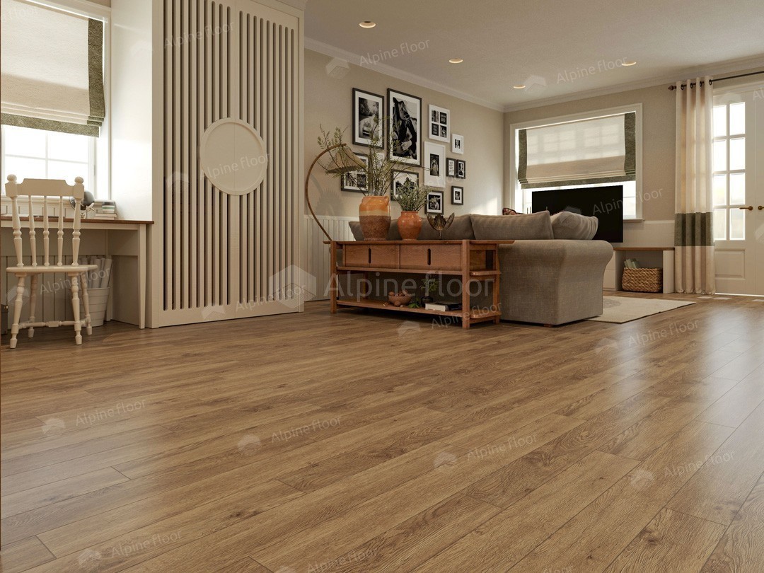 Кварцвиниловый SPC ламинат Alpine Floor Grand Sequoia Village Гевуина ECO 11-707 1220×125×4 фото в интерьере