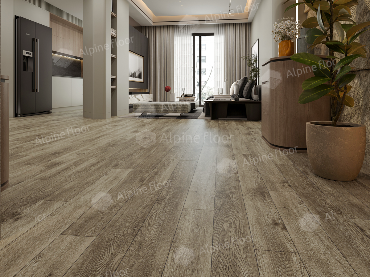 Кварцвиниловый SPC ламинат Alpine Floor Grand Sequoia Village Венге Грей ECO 11-807 1220×125×4 фото в интерьере