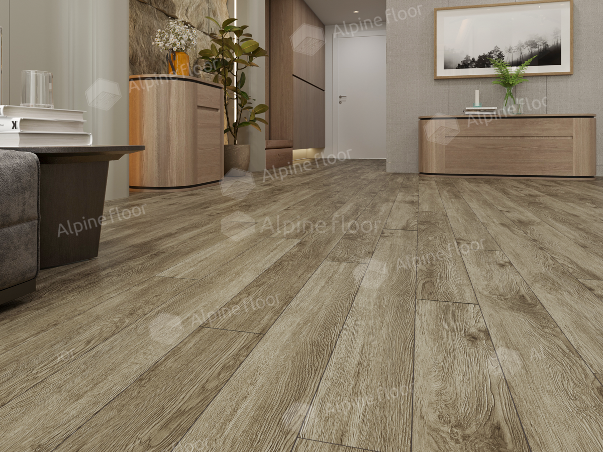 Кварцвиниловый SPC ламинат Alpine Floor Grand Sequoia Village Венге Грей ECO 11-807 1220×125×4 фото в интерьере