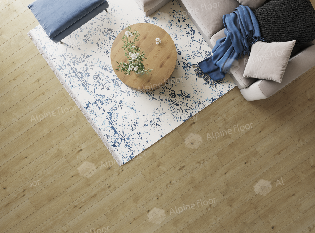 Кварцвиниловый SPC ламинат Alpine Floor ProNature Nore 61865 1290×203×4 фото в интерьере