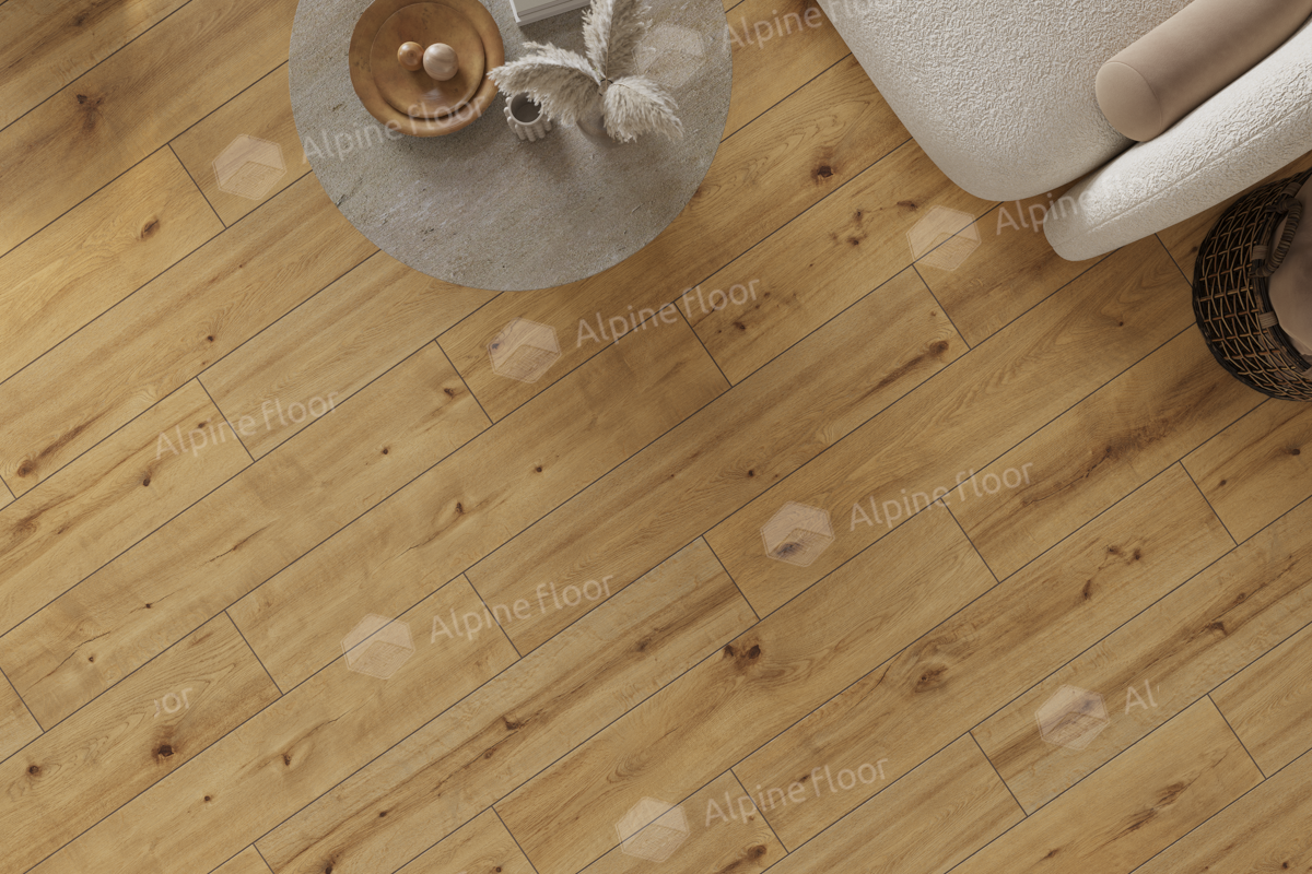 Кварцвиниловый SPC ламинат Alpine Floor ProNature Soacha 62541 1290×246×4 фото в интерьере