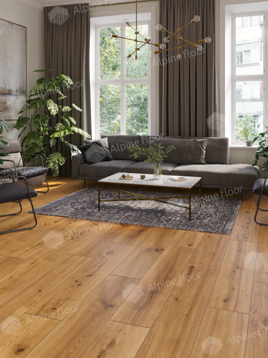 Кварцвиниловый SPC ламинат Alpine Floor ProNature Andes 62544 1290×246×4 фото в интерьере