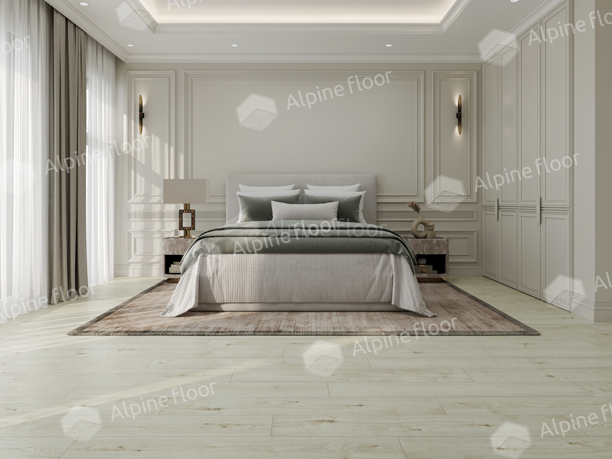Кварцвиниловый SPC ламинат Alpine Floor ProNature Slaney 61870 1290×203×4 фото в интерьере