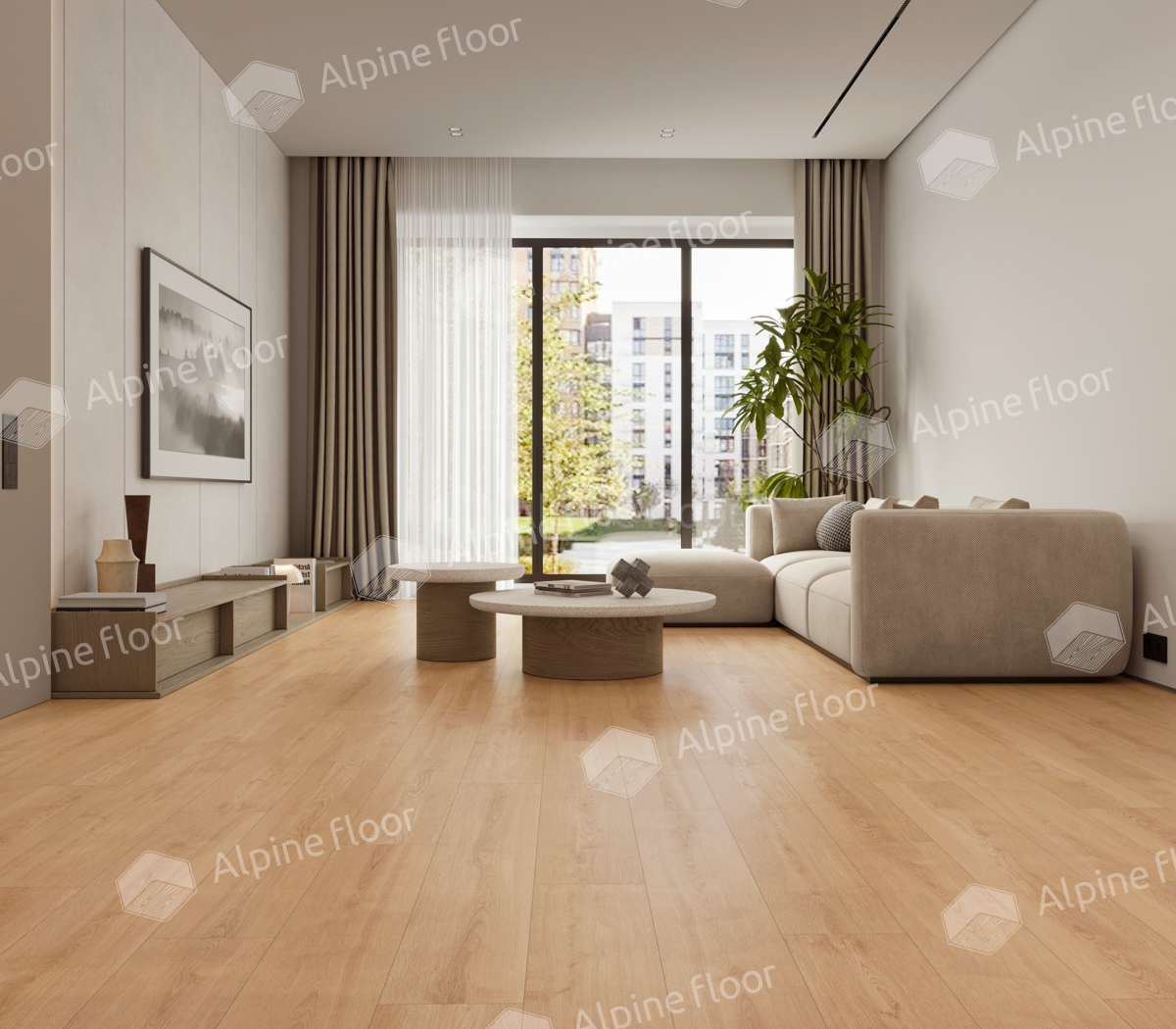 Кварцвиниловый SPC ламинат Alpine Floor ProNature Oak Kisuca 64636 1290×246×4 фото в интерьере