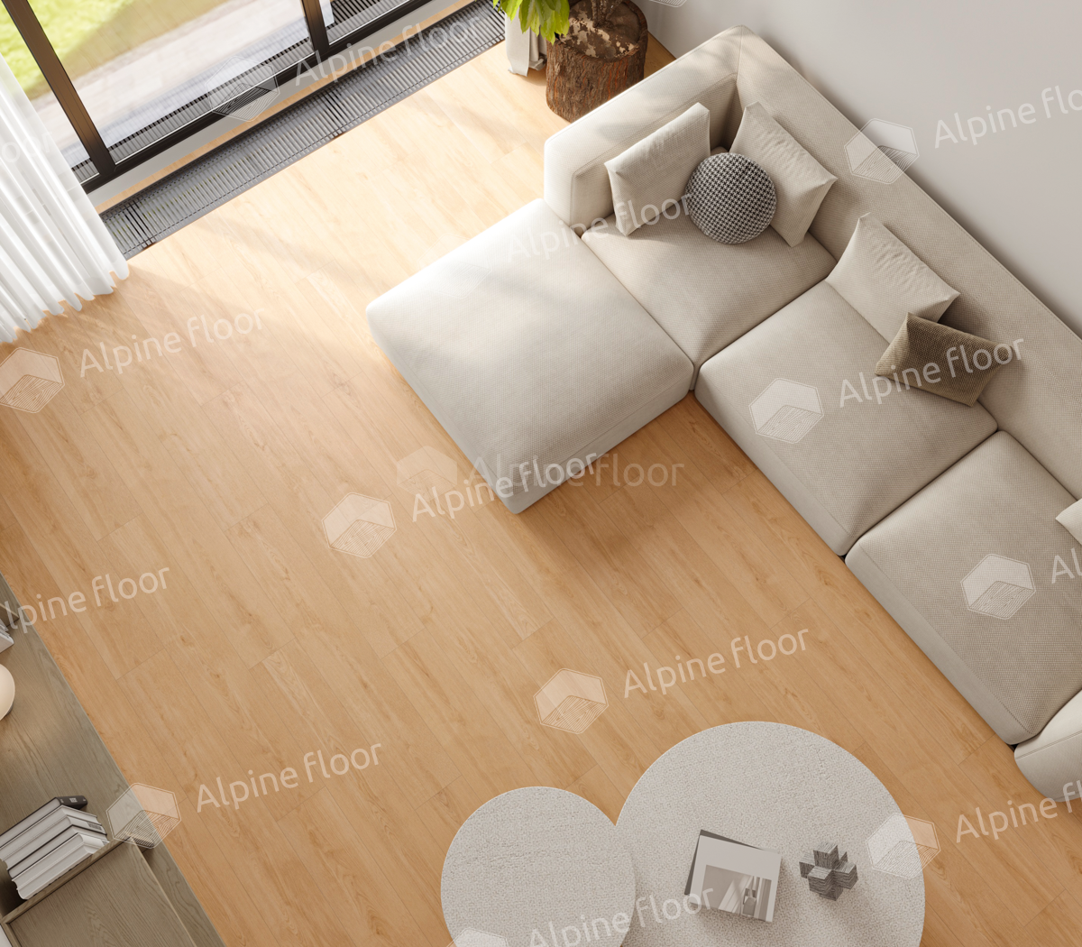 Кварцвиниловый SPC ламинат Alpine Floor ProNature Oak Kisuca 64636 1290×246×4 фото в интерьере