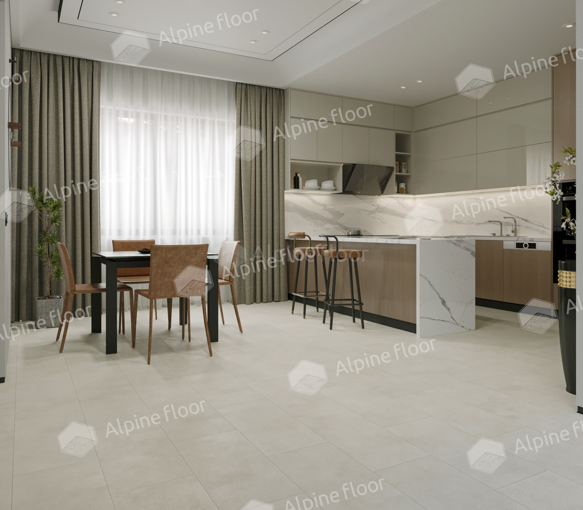 Кварцвиниловый SPC ламинат Alpine Floor ProNature Milford 63138 638×310×4 фото в интерьере