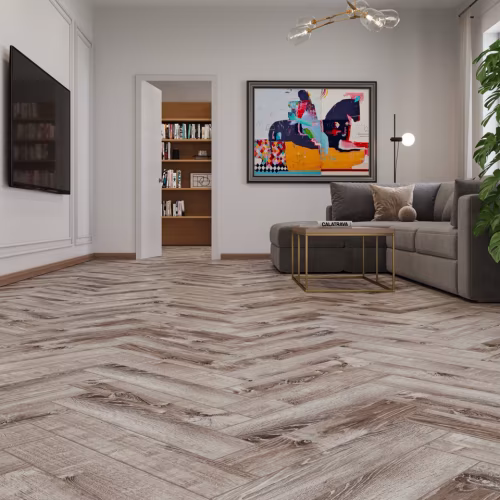 Кварцвиниловый SPC ламинат Cronafloor Herringbone Дуб Тулон H009 венгерская елка 640×128×4,5