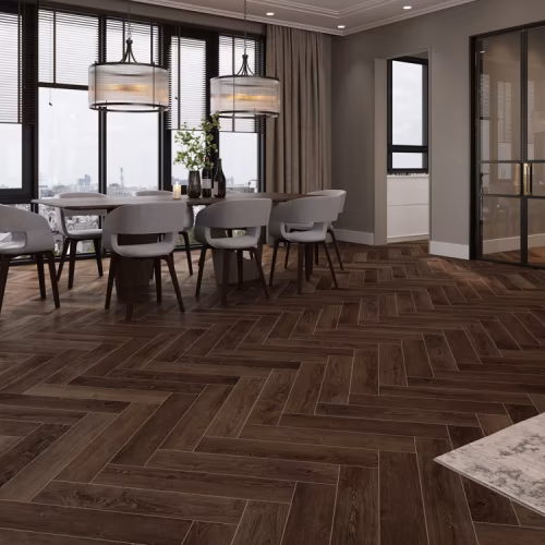 Кварцвиниловый SPC ламинат Cronafloor Herringbone Дуб Тулуза H001 венгерская елка 640×128×4,5