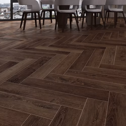 Кварцвиниловый SPC ламинат Cronafloor Herringbone Дуб Тулуза H001 венгерская елка 640×128×4,5