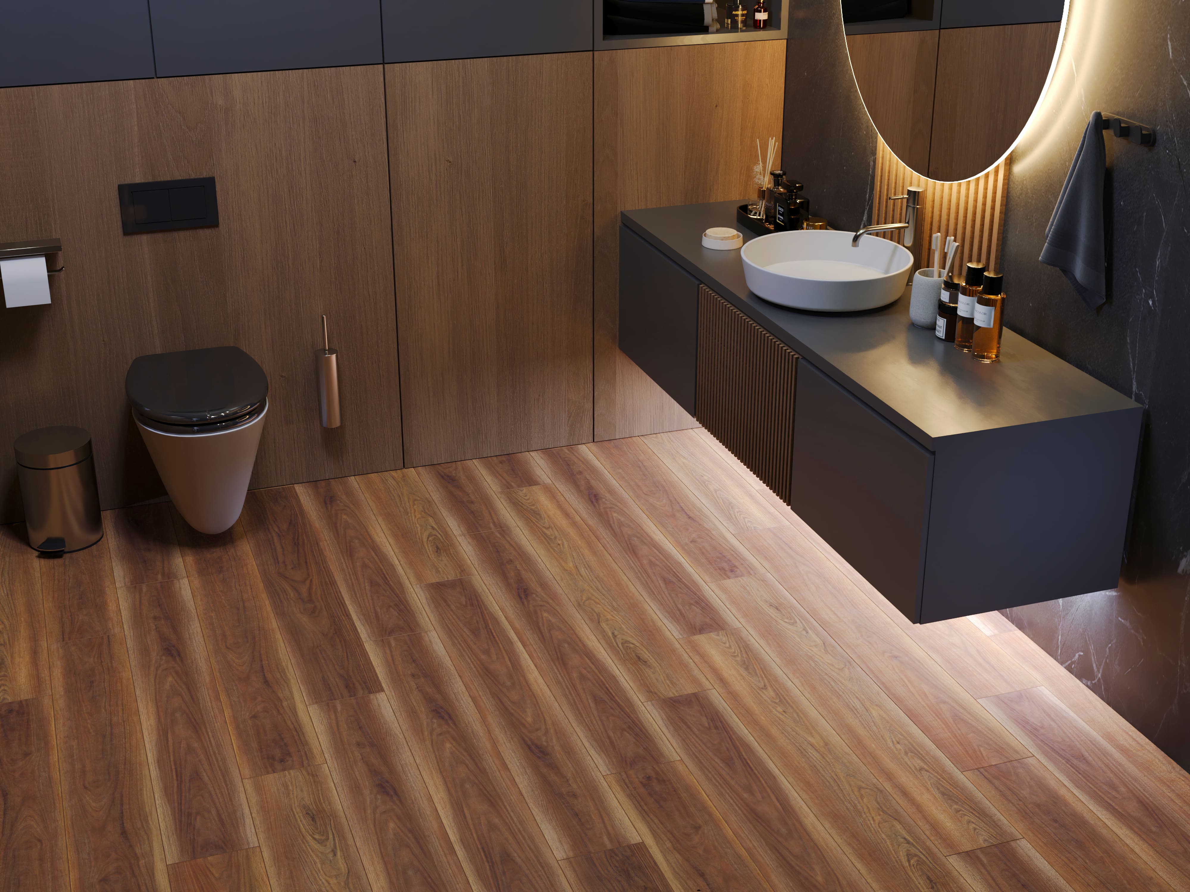 Кварцвиниловый SPC ламинат Cronafloor Grand Sequoia Дуб Красный 1200×180×5 фото в интерьере